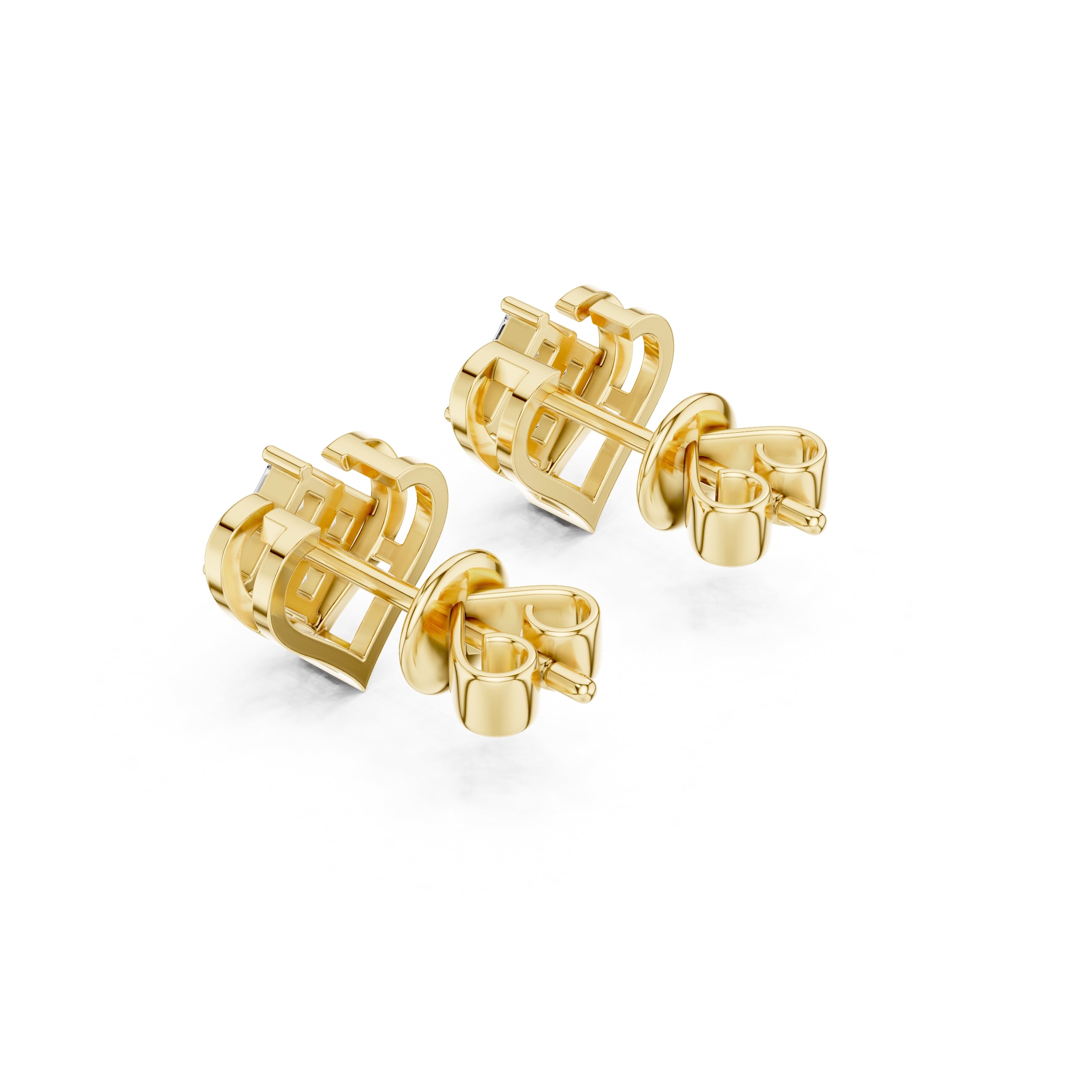 The Quadra Illusion Lan Grown Diamond Studs Yellow Gold