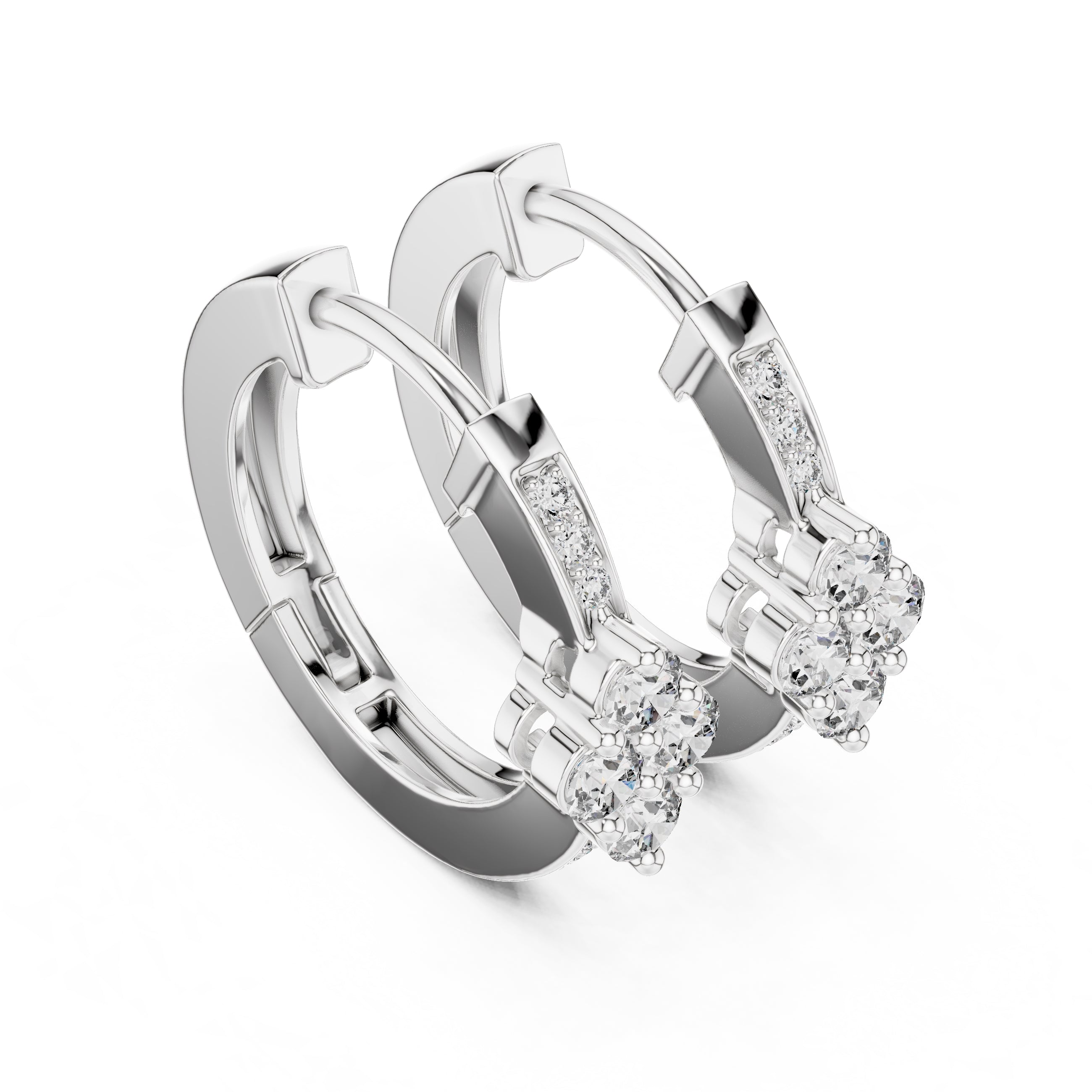 The Clover Cluster Lan Grown Diamond Huggie Hoops White Gold