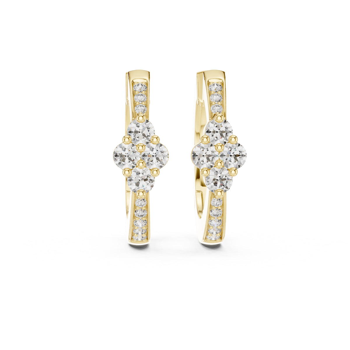 The Clover Cluster Lan Grown Diamond Huggie Hoops Yellow Gold
