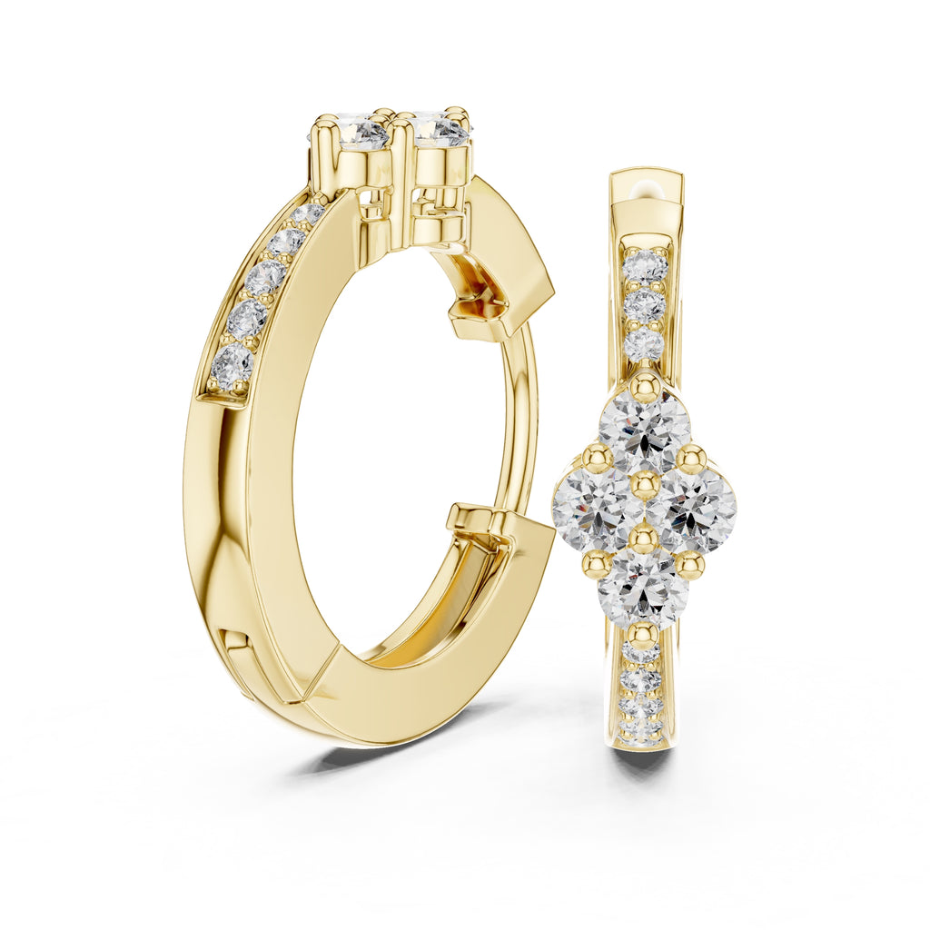 The Clover Cluster Lan Grown Diamond Huggie Hoops Yellow Gold