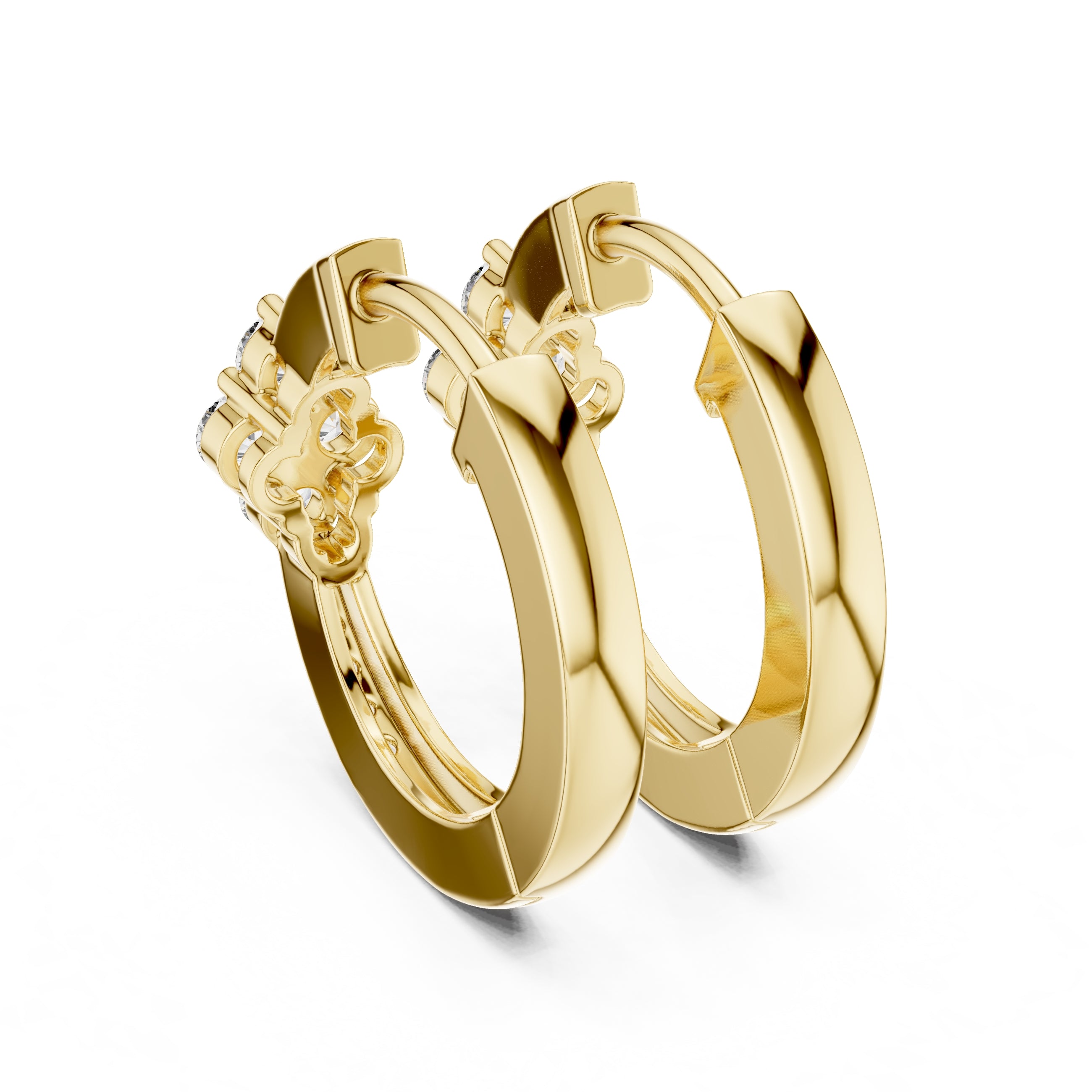 The Clover Cluster Lan Grown Diamond Huggie Hoops Yellow Gold