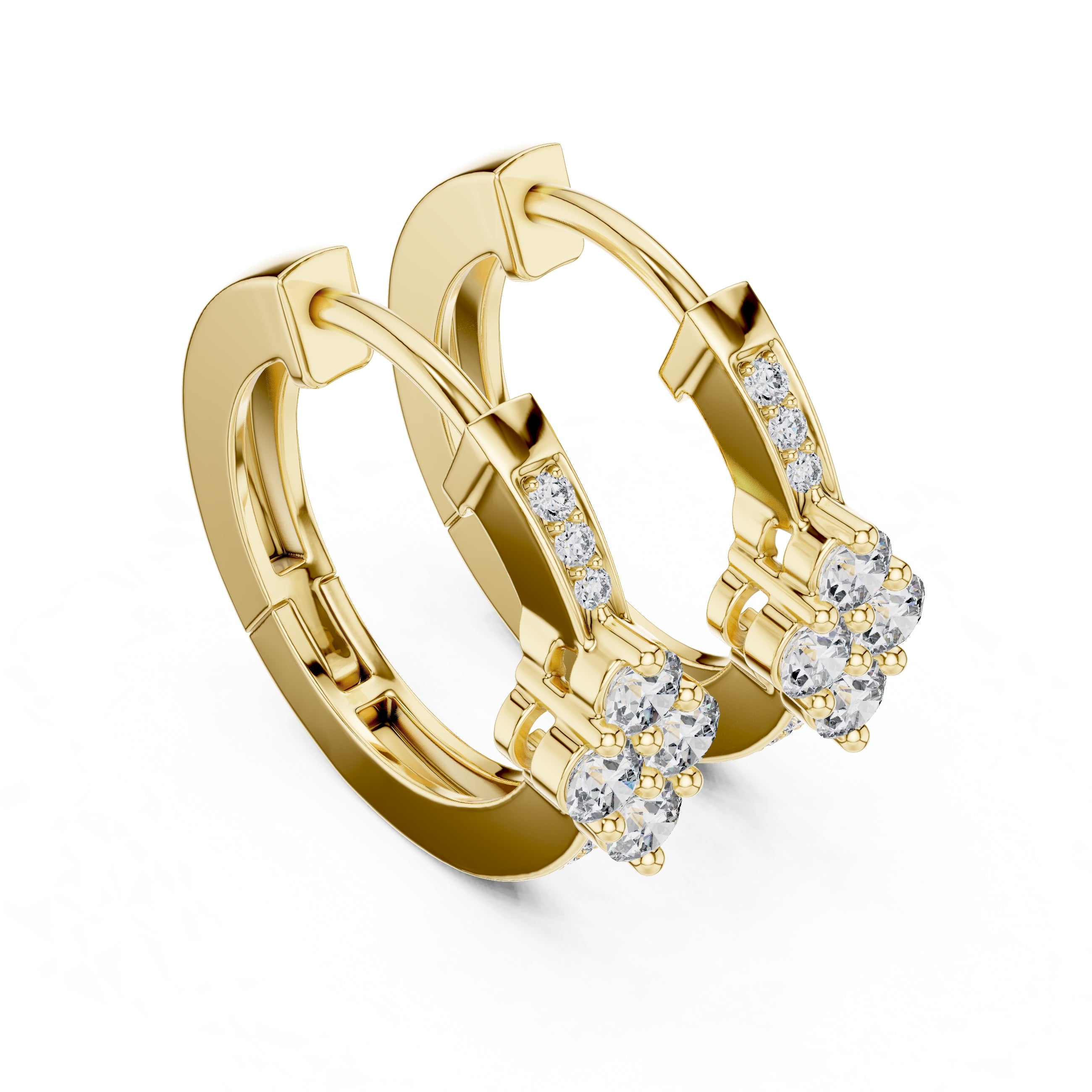 The Clover Cluster Lan Grown Diamond Huggie Hoops Yellow Gold