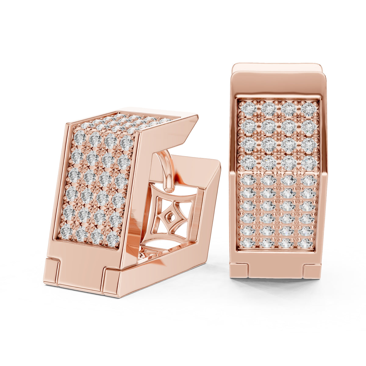 The Cubic Pave Lan Grown Diamond Huggie Hoops Rose Gold