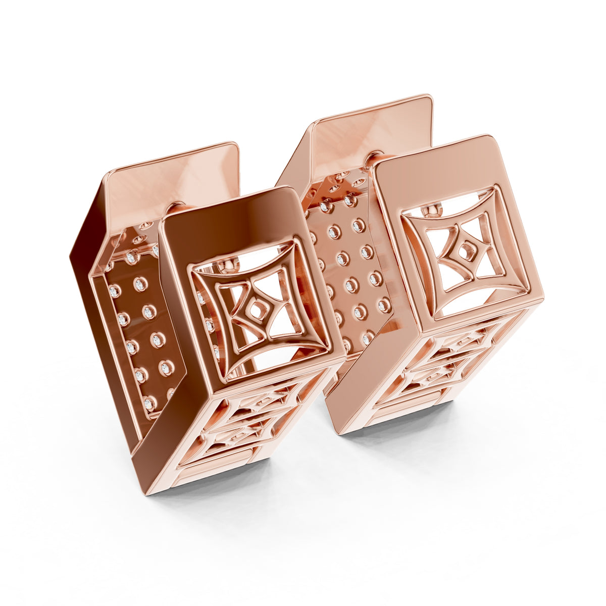 The Cubic Pave Lan Grown Diamond Huggie Hoops Rose Gold