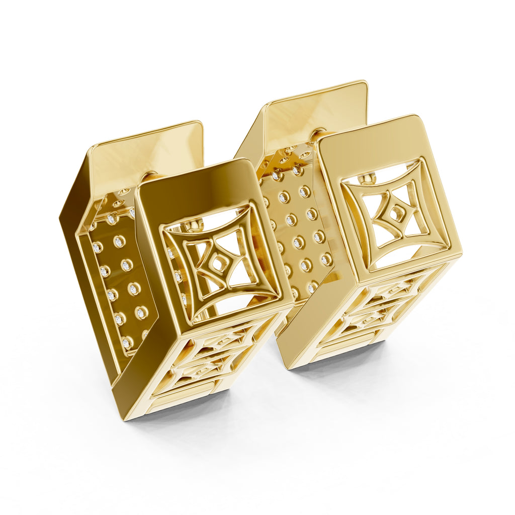 The Cubic Pave Lan Grown Diamond Huggie Hoops Yellow Gold