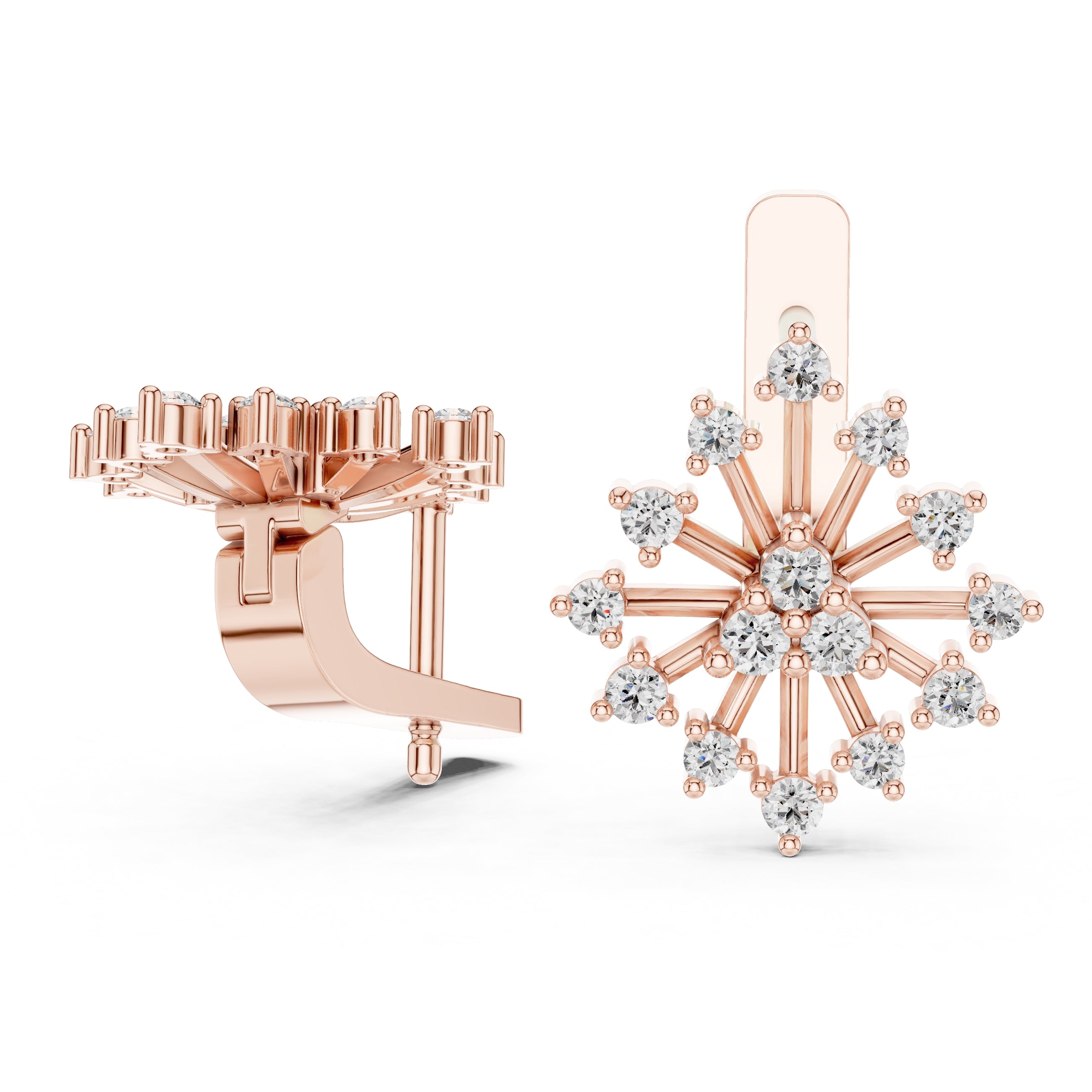 The Snowflake Burst Lan Grown Diamond Earrings Rose Gold
