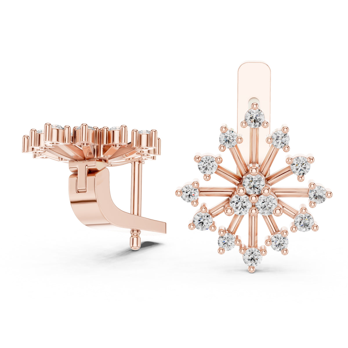 The Snowflake Burst Lab Grown Diamond Earrings Rose Gold