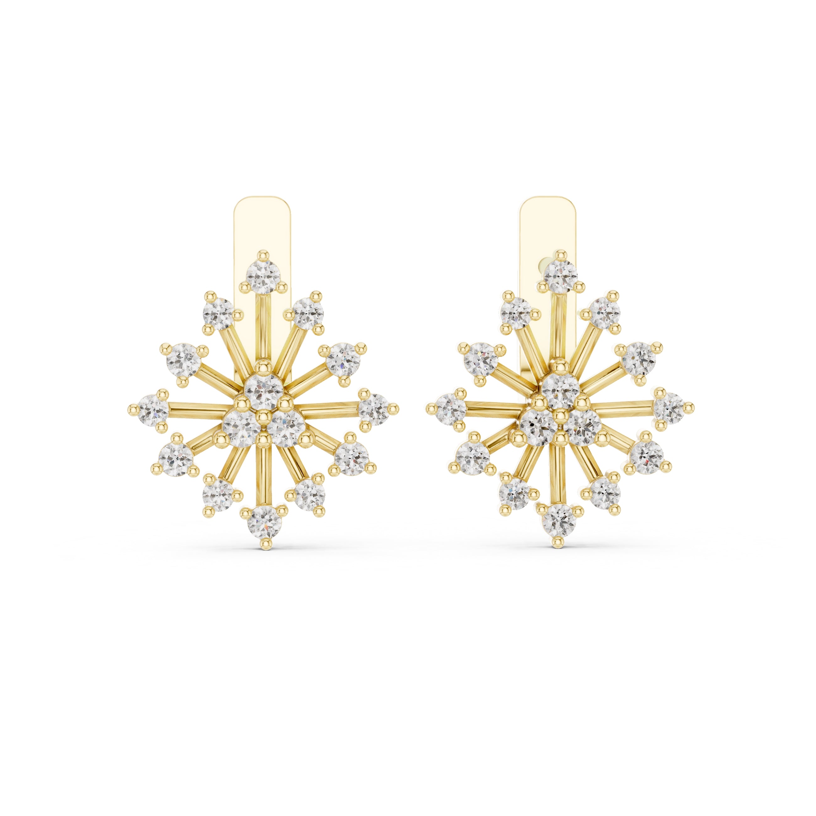 The Snowflake Burst Lan Grown Diamond Earrings Yellow Gold