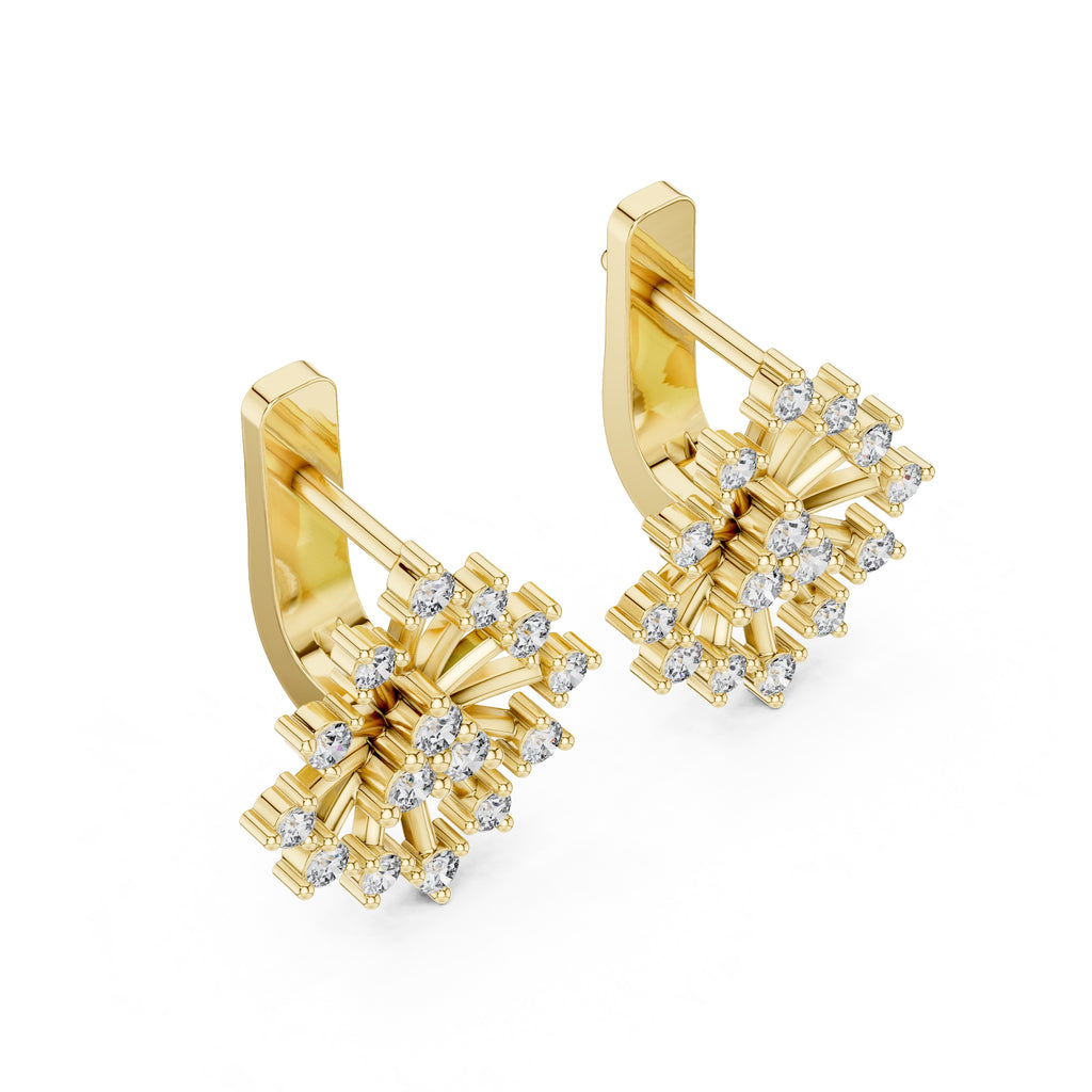 The Snowflake Burst Lan Grown Diamond Earrings Yellow Gold