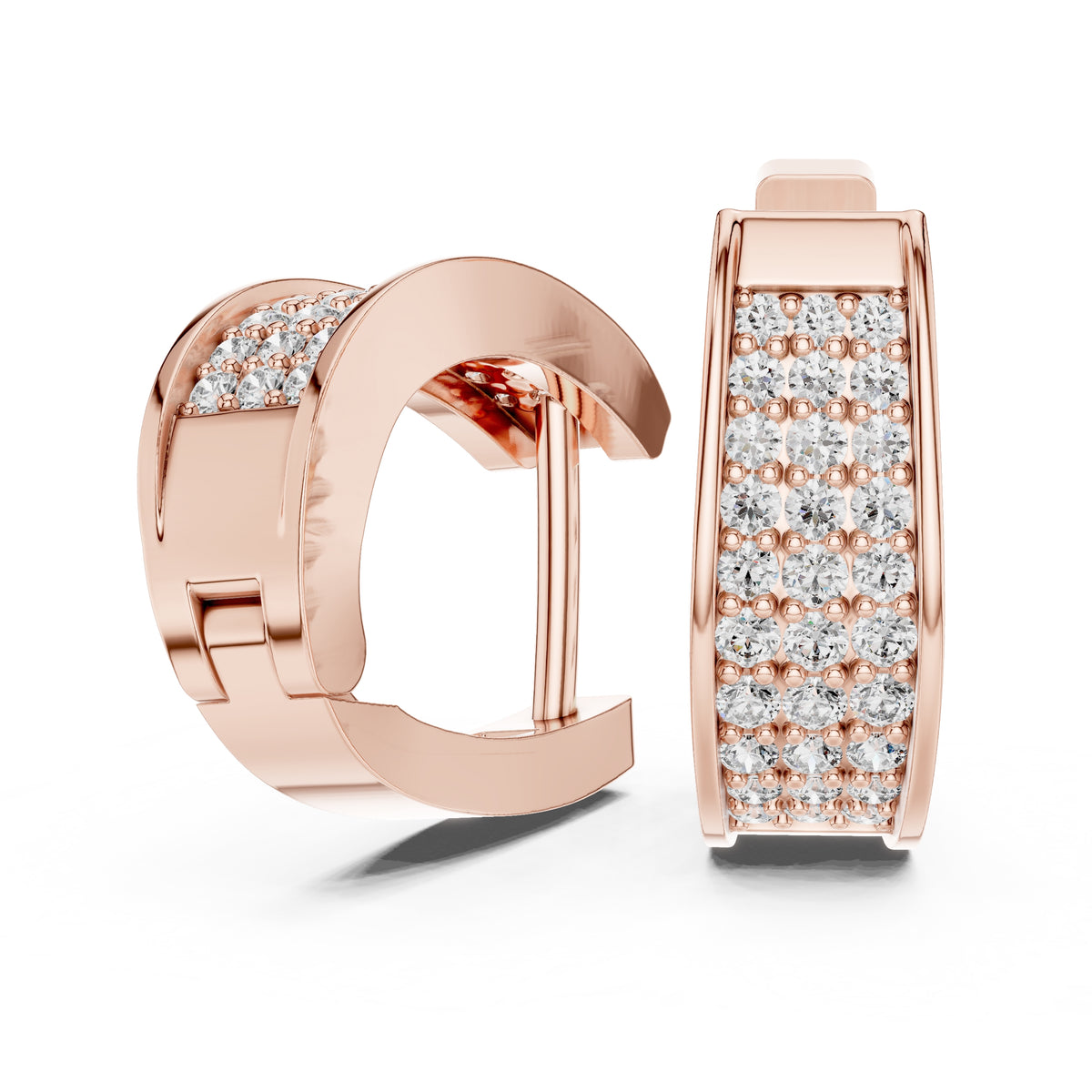 The Meridian Multi-Row Lan Grown Diamond Huggie Hoops Rose Gold
