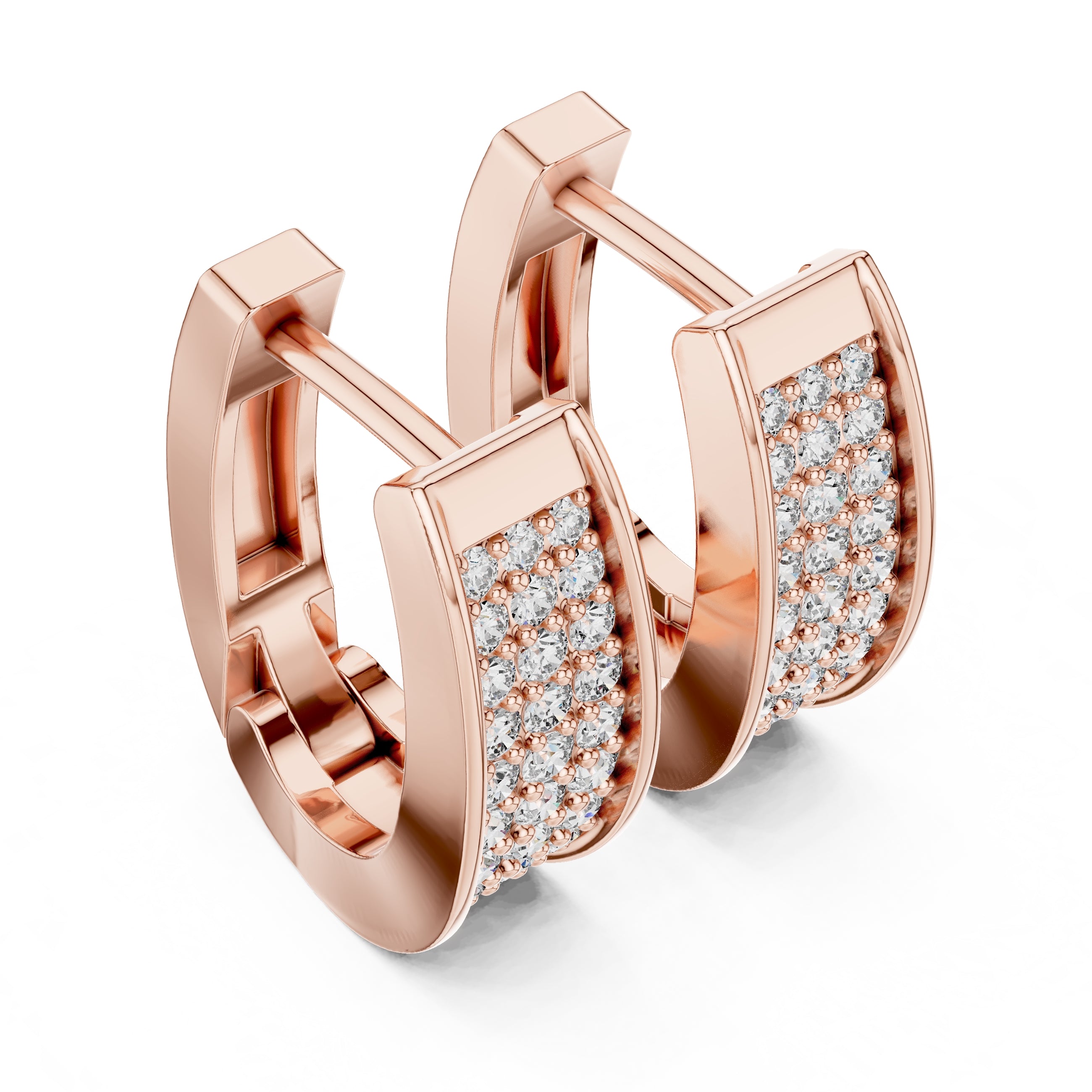 The Meridian Multi-Row Lan Grown Diamond Huggie Hoops Rose Gold