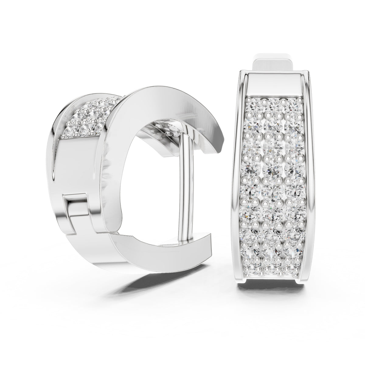 The Meridian Multi-Row Lan Grown Diamond Huggie Hoops White Gold