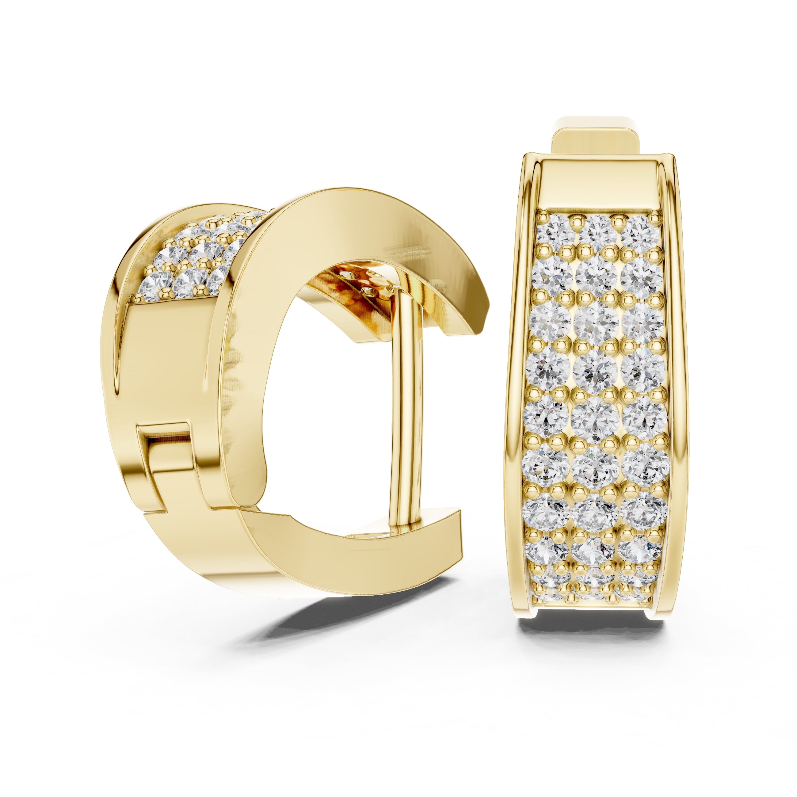 The Meridian Multi-Row Lan Grown Diamond Huggie Hoops Yellow Gold