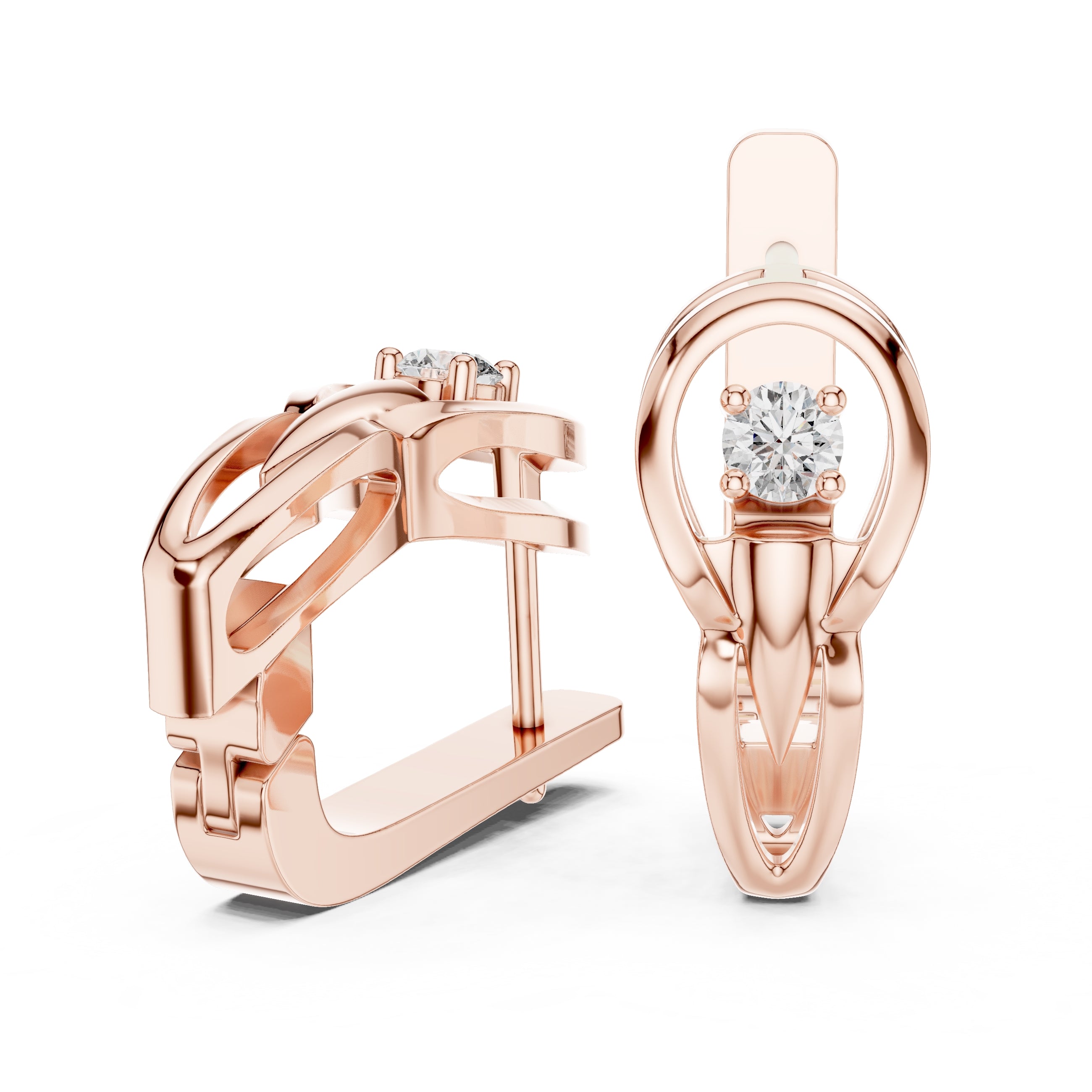 The Floating Solitaire Lan Grown Diamond Hoop Earrings Rose Gold