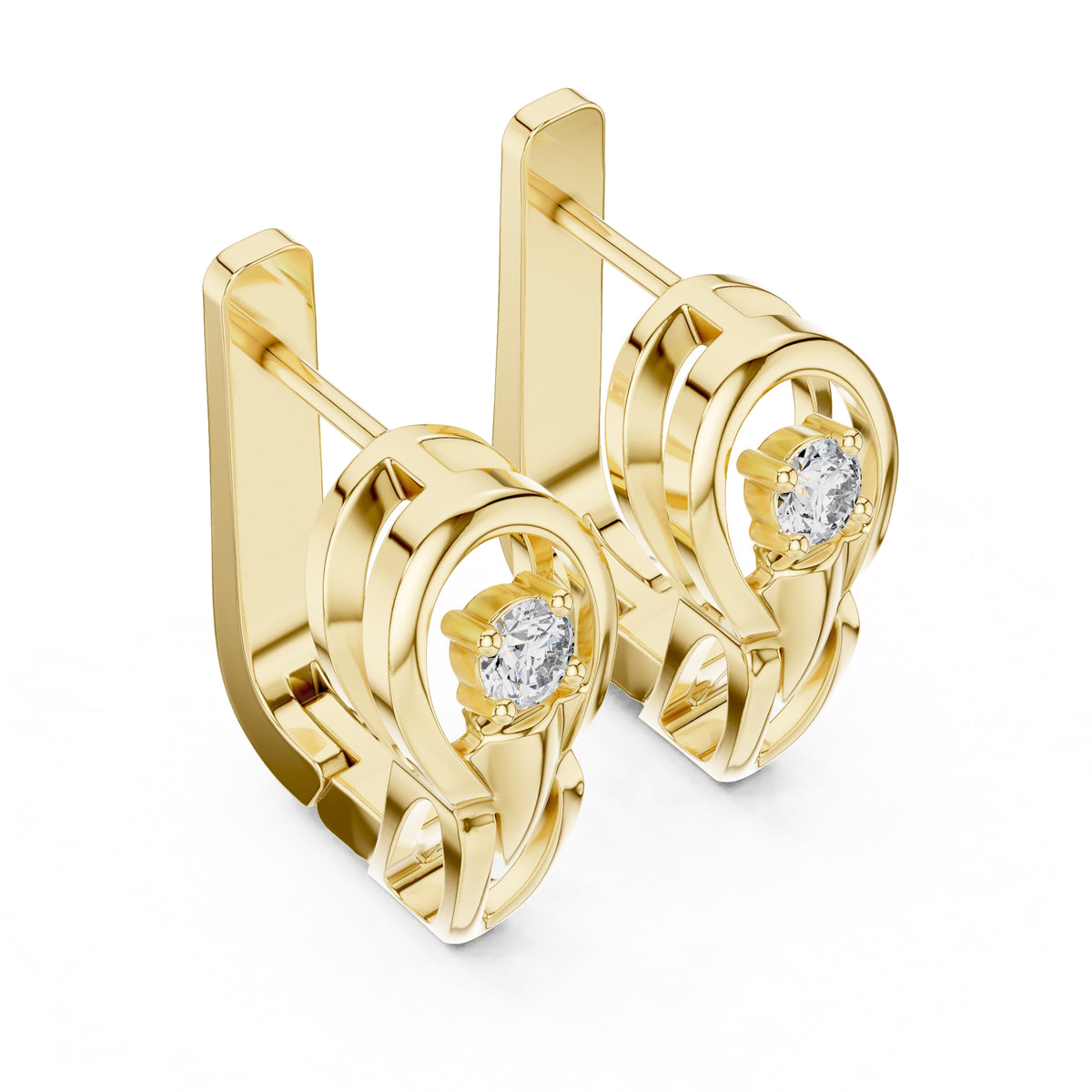 The Floating Solitaire Lan Grown Diamond Hoop Earrings Yellow Gold