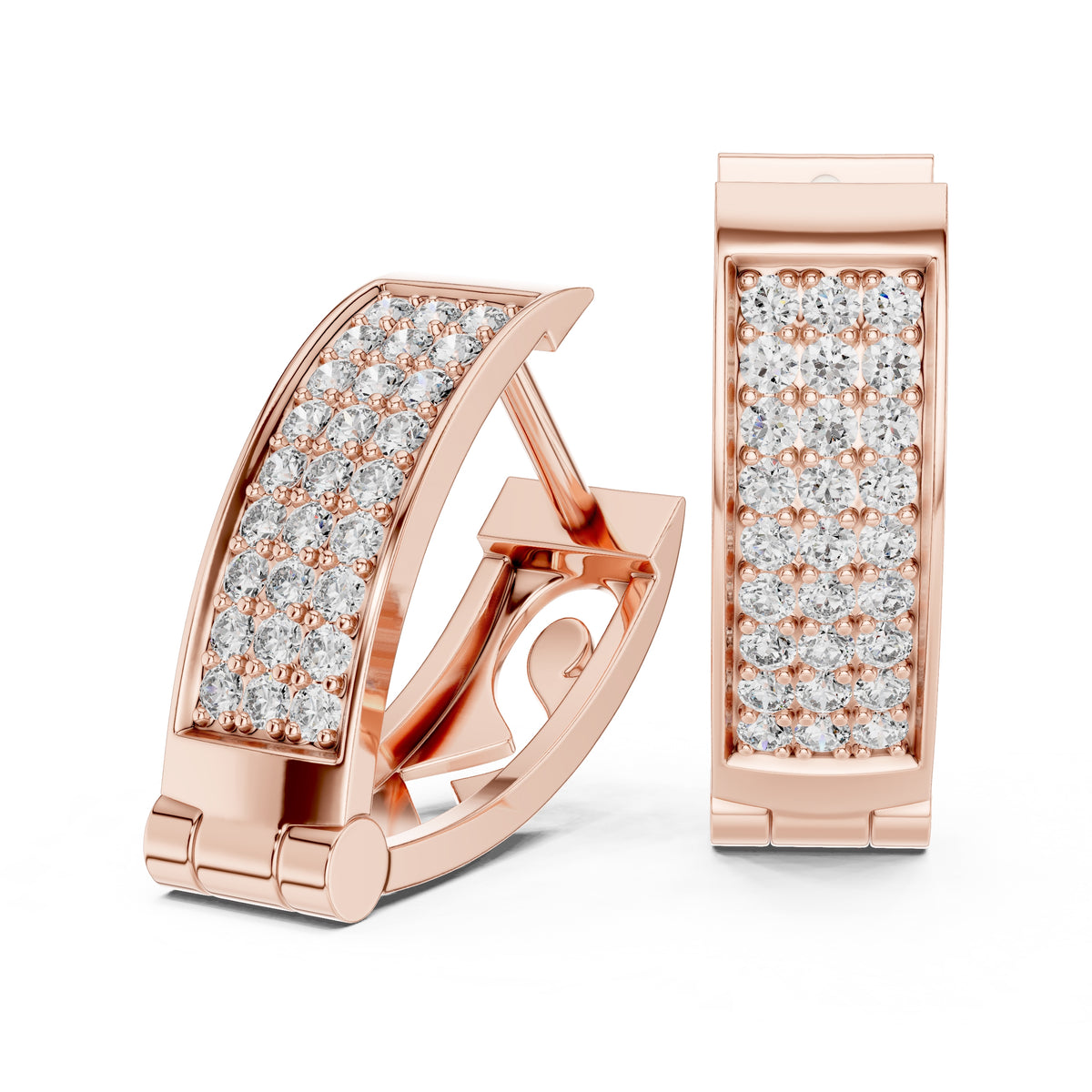The Royale Multi-Row Lan Grown Diamond Huggie Hoops Rose Gold