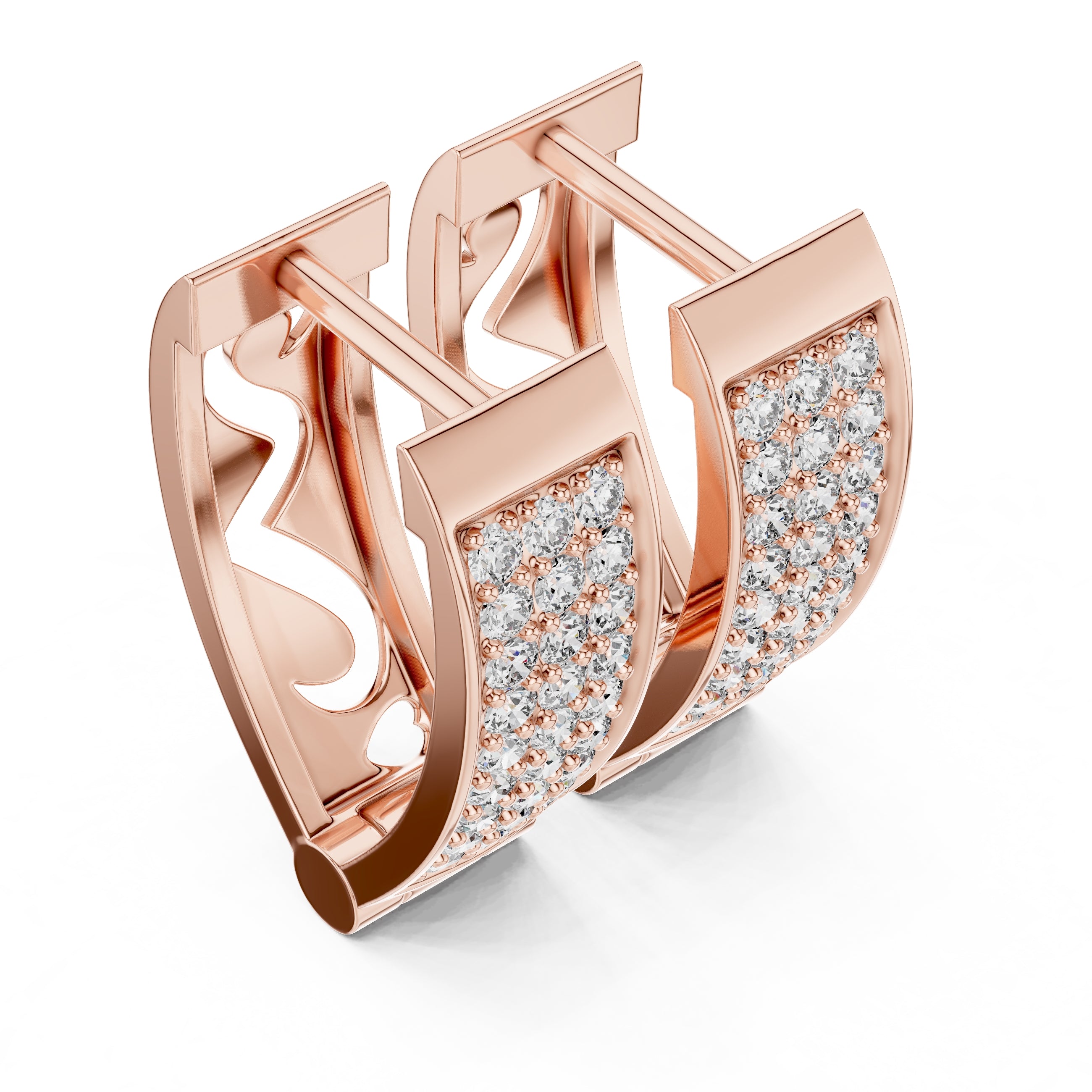 The Royale Multi-Row Lan Grown Diamond Huggie Hoops Rose Gold