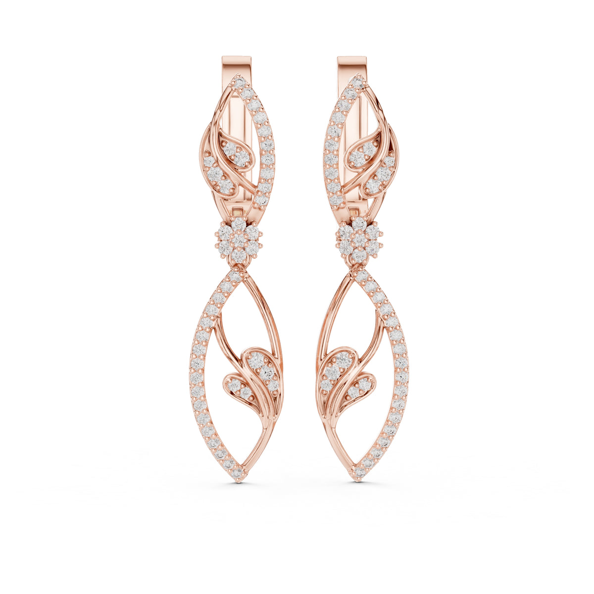 The Enamored Vine Lan Grown Diamond Drop Earrings Rose Gold