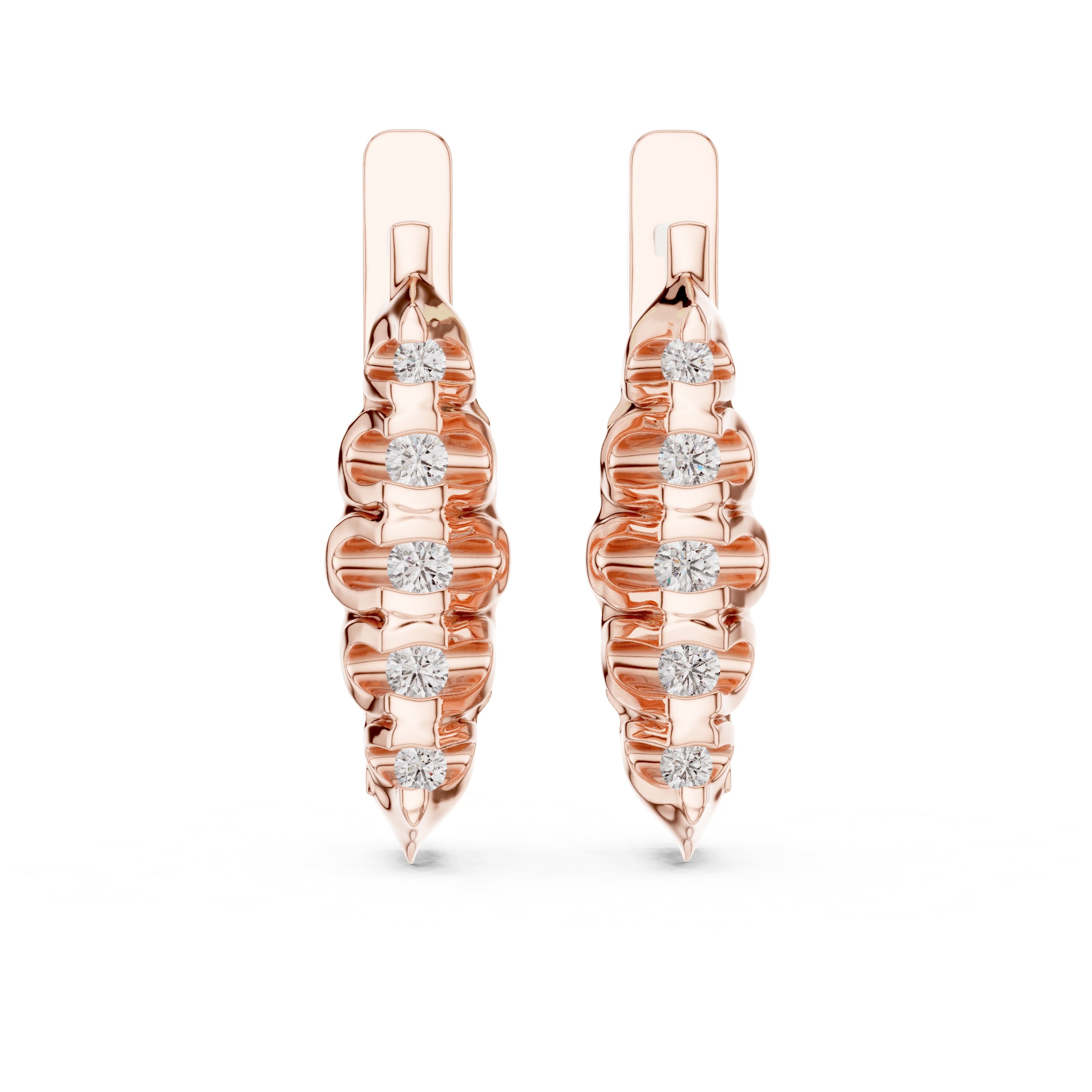 The Fluted Cascade Lan Grown Diamond Hoop Earrings Rose Gold