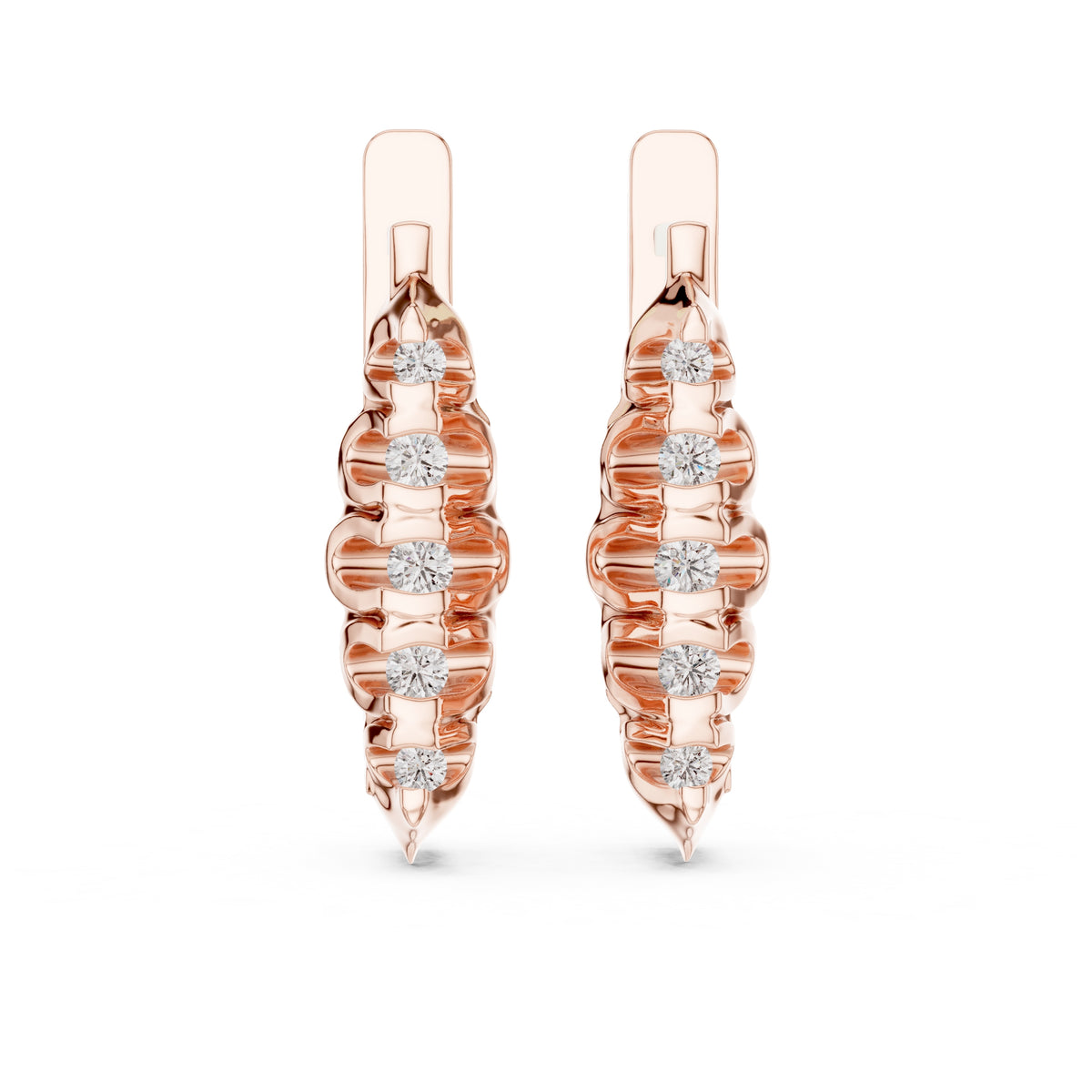 The Fluted Cascade Lab Grown Diamond Hoop Earrings Rose Gold