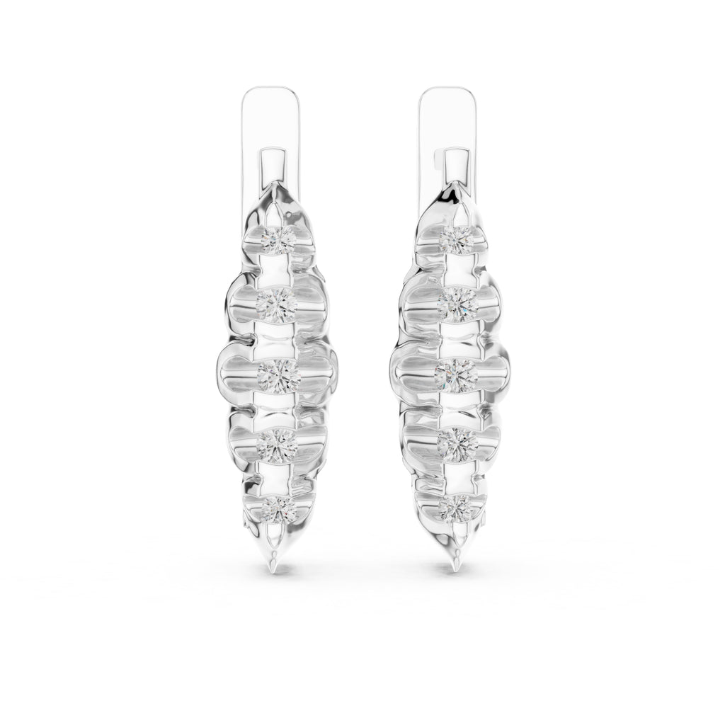 The Fluted Cascade Lan Grown Diamond Hoop Earrings White Gold