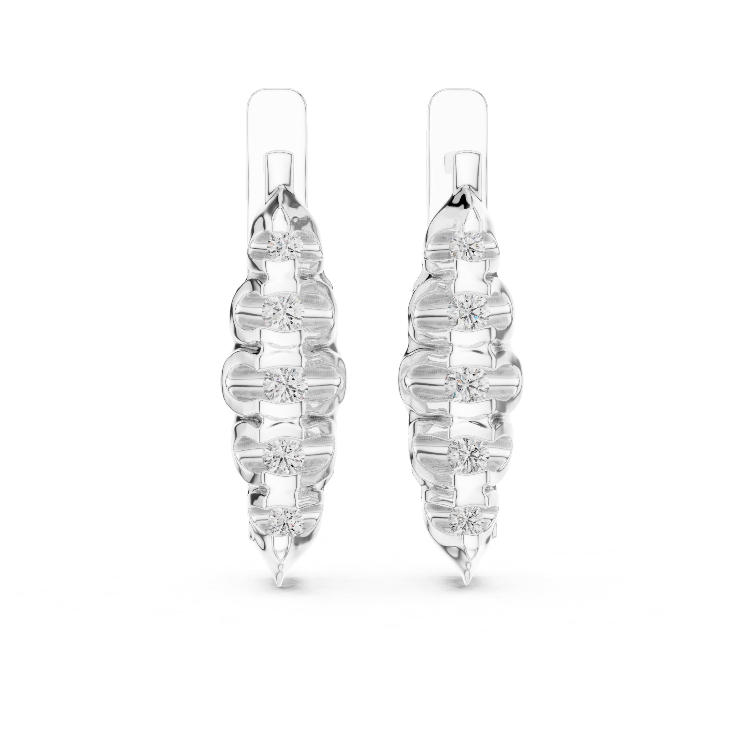 The Fluted Cascade Lan Grown Diamond Hoop Earrings White Gold