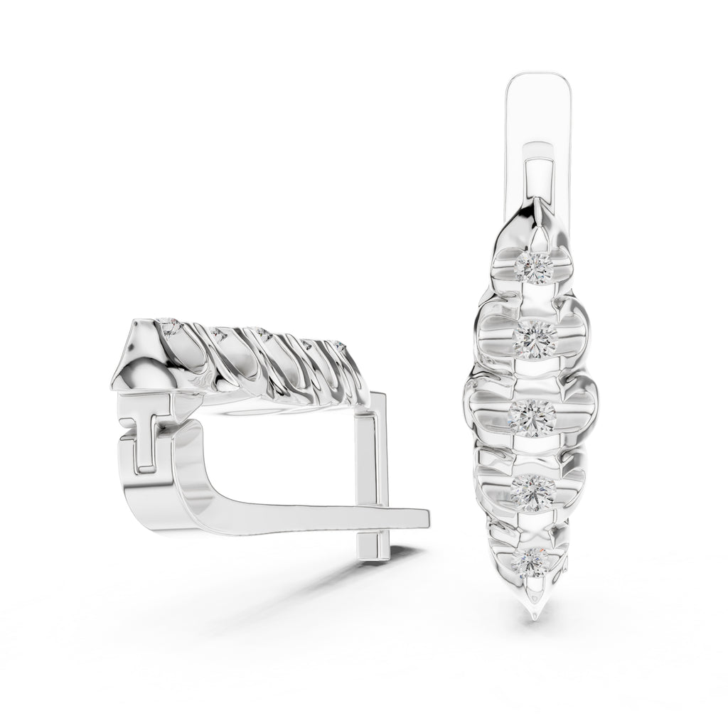 The Fluted Cascade Lan Grown Diamond Hoop Earrings White Gold
