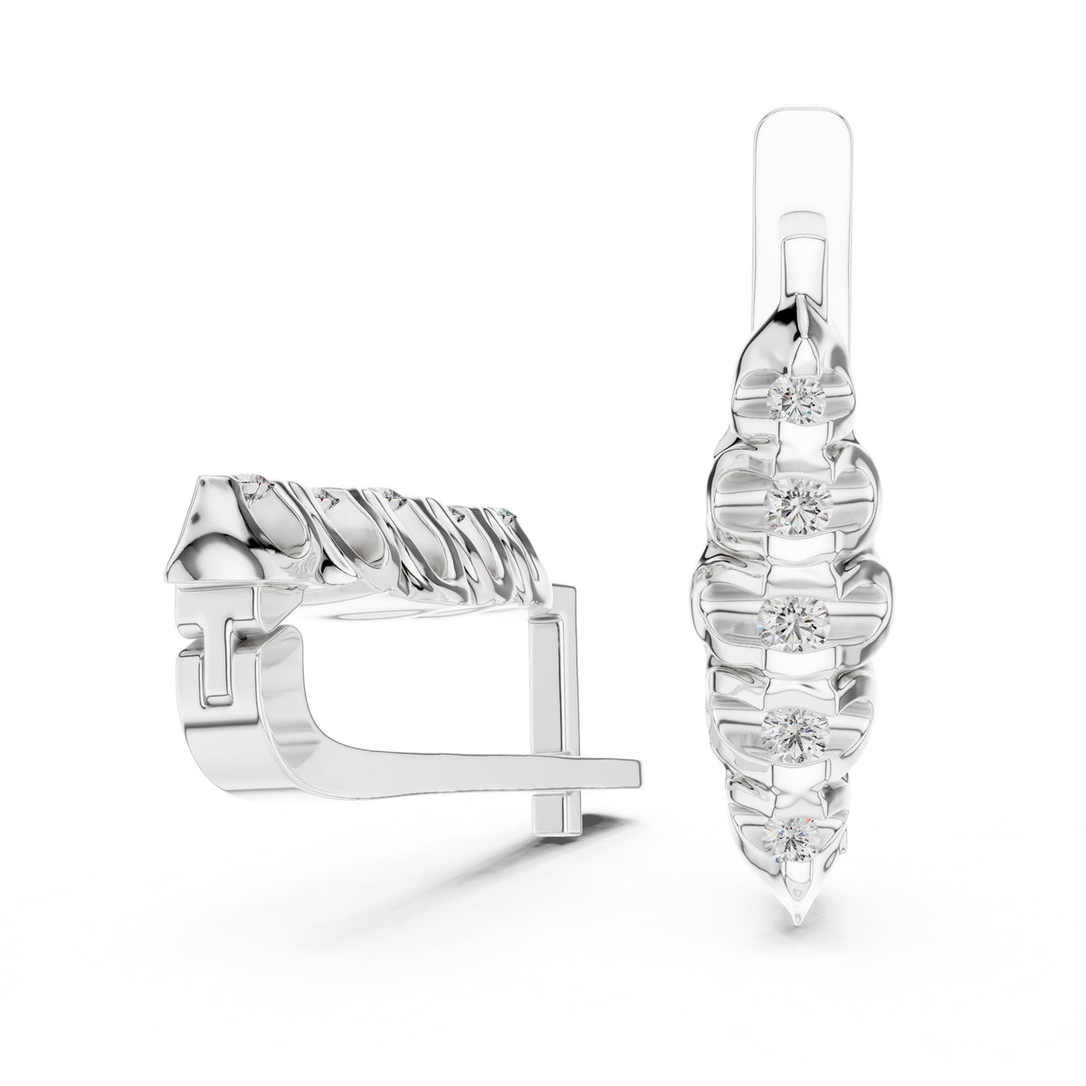 The Fluted Cascade Lan Grown Diamond Hoop Earrings White Gold