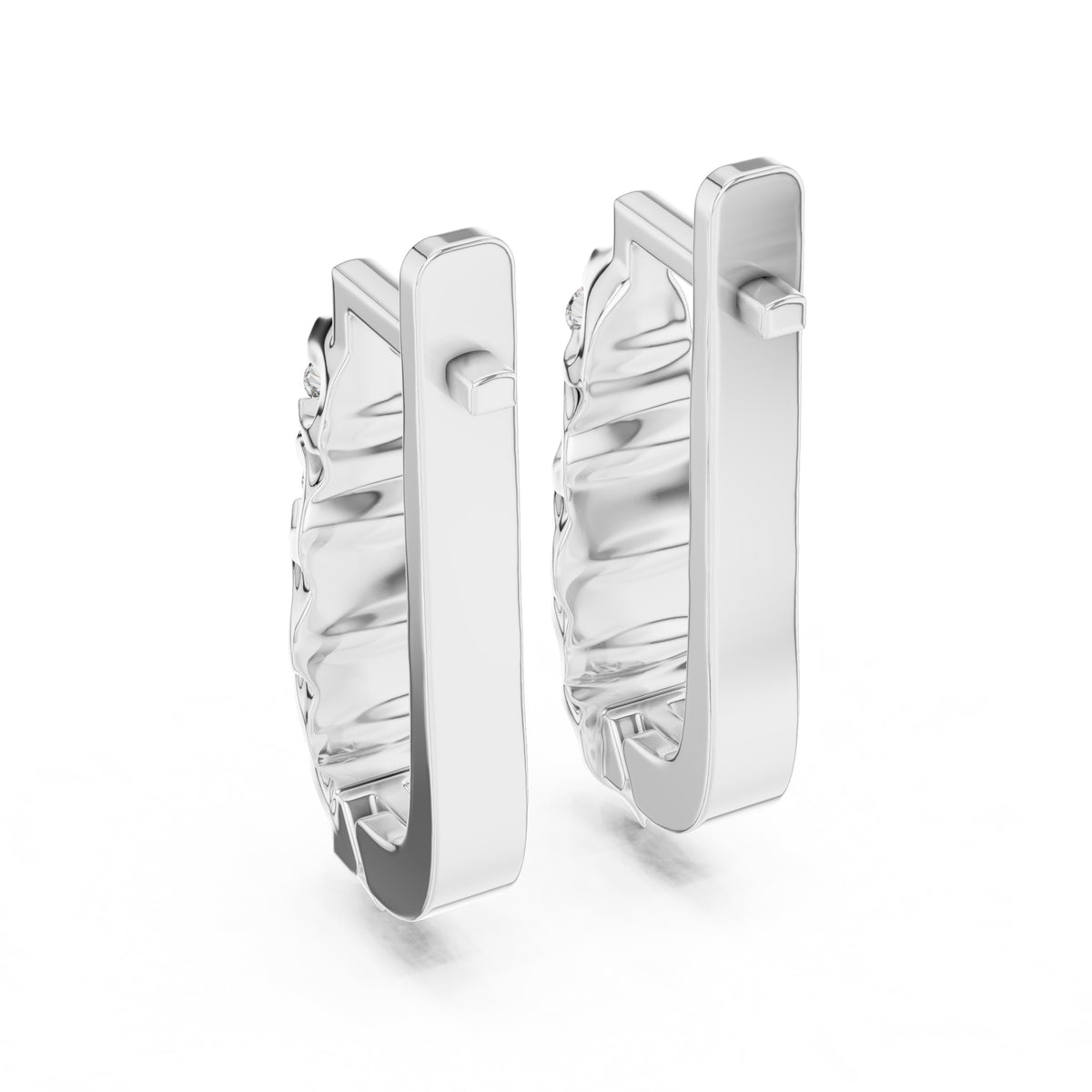 The Fluted Cascade Lan Grown Diamond Hoop Earrings White Gold