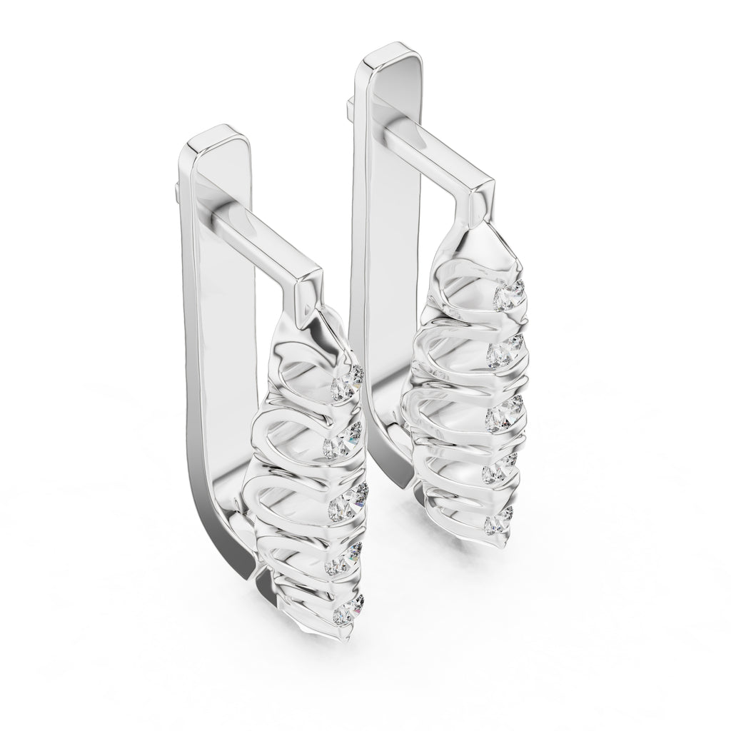 The Fluted Cascade Lan Grown Diamond Hoop Earrings White Gold