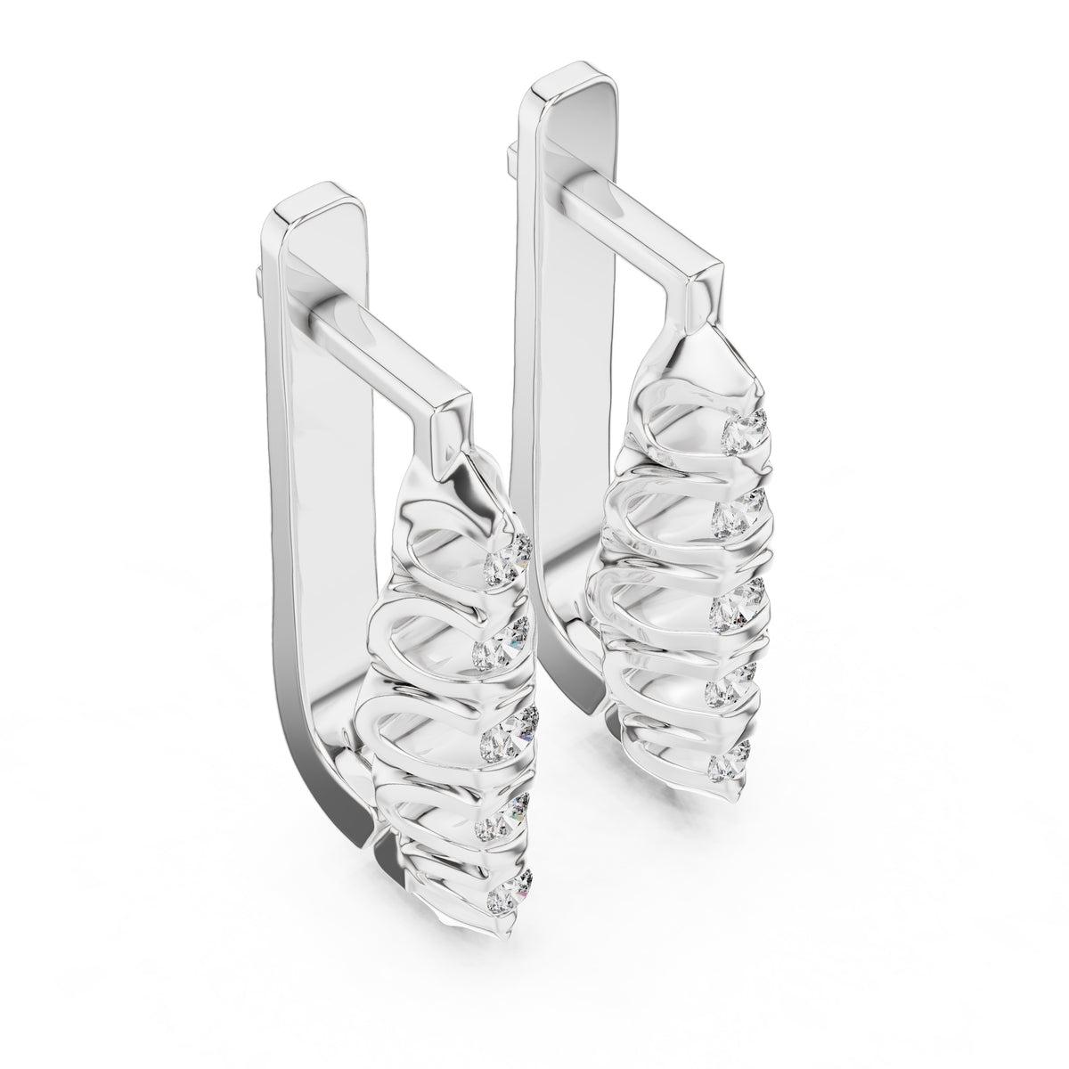 The Fluted Cascade Lan Grown Diamond Hoop Earrings White Gold