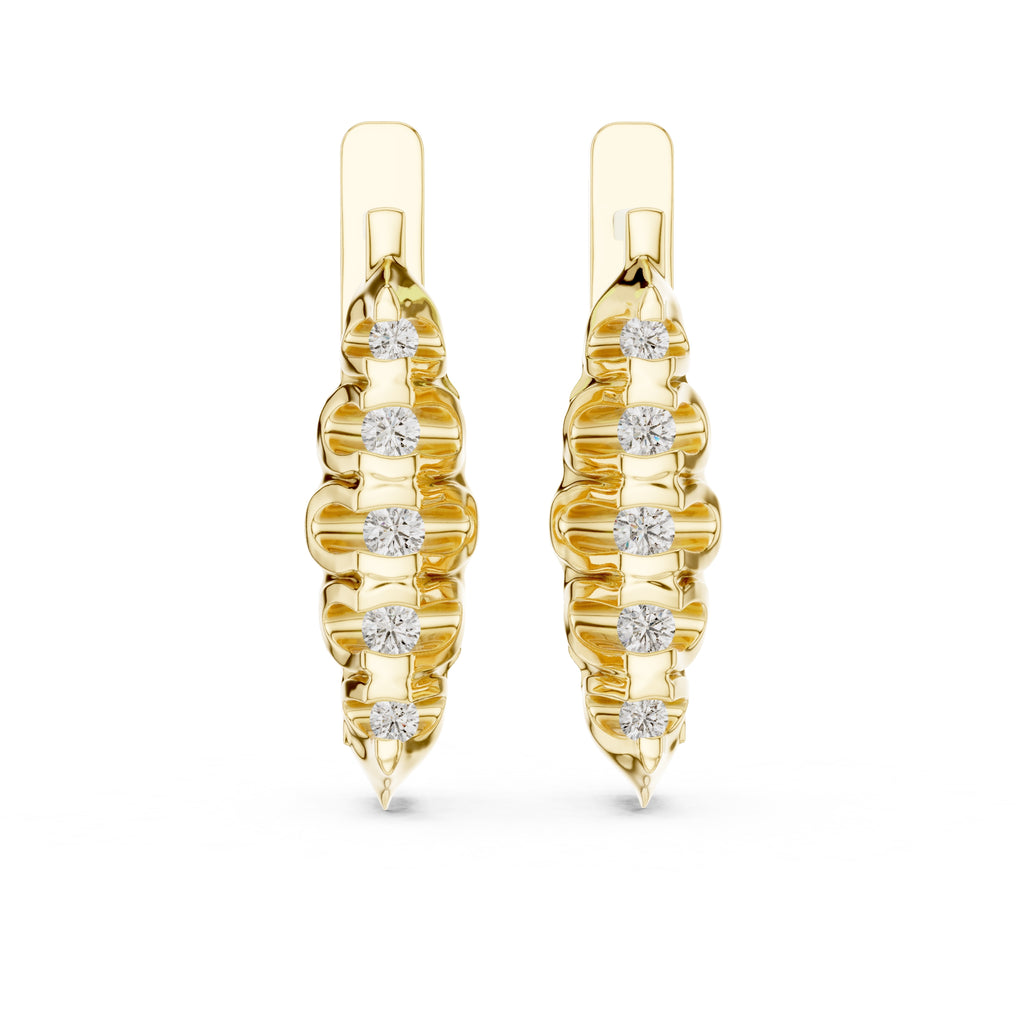 The Fluted Cascade Lan Grown Diamond Hoop Earrings Yellow Gold