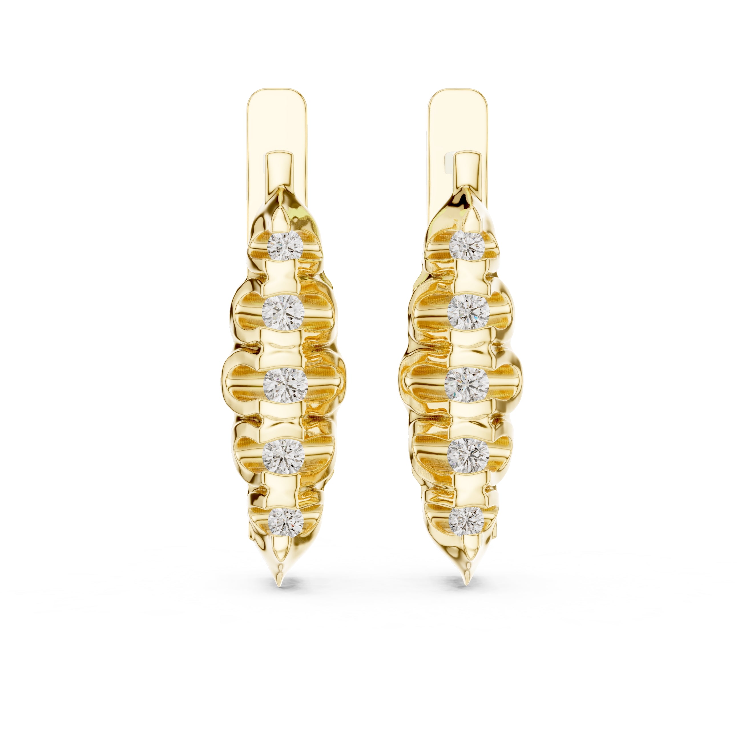 The Fluted Cascade Lan Grown Diamond Hoop Earrings Yellow Gold