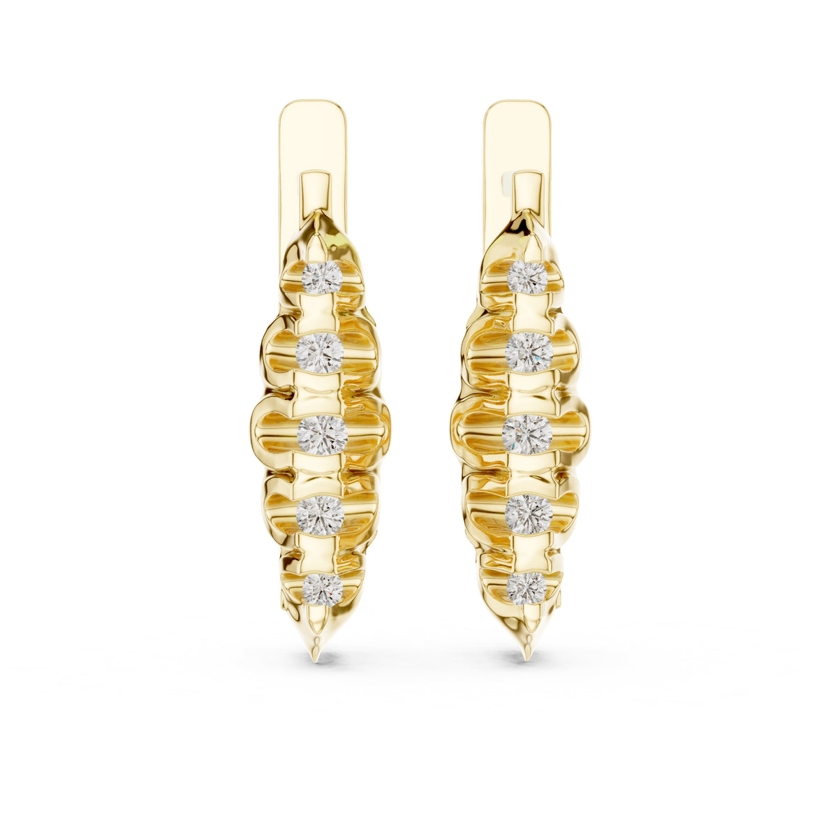The Fluted Cascade Lab Grown Diamond Hoop Earrings Yellow Gold