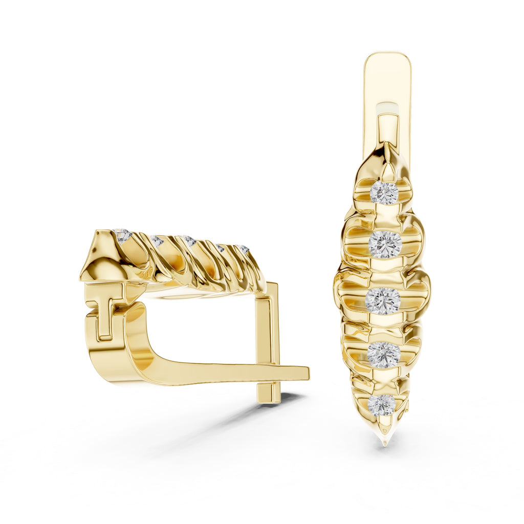 The Fluted Cascade Lan Grown Diamond Hoop Earrings Yellow Gold