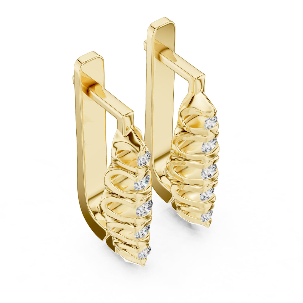 The Fluted Cascade Lan Grown Diamond Hoop Earrings Yellow Gold