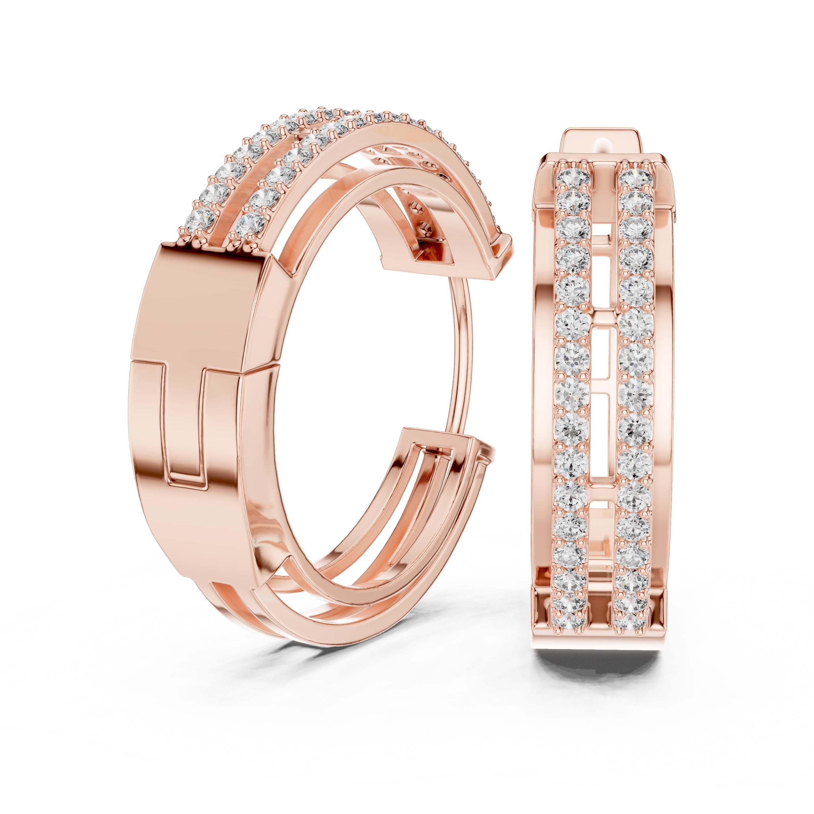 The Dual-Track Lan Grown Diamond Hoop Earrings Rose Gold