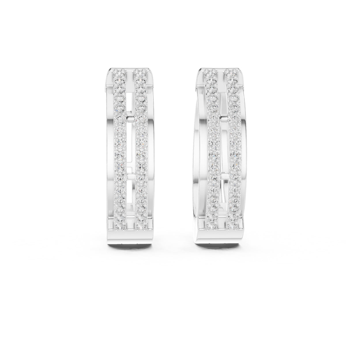 The Dual-Track Lan Grown Diamond Hoop Earrings White Gold