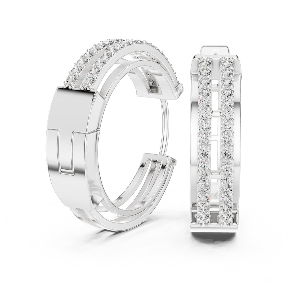 The Dual-Track Lan Grown Diamond Hoop Earrings White Gold