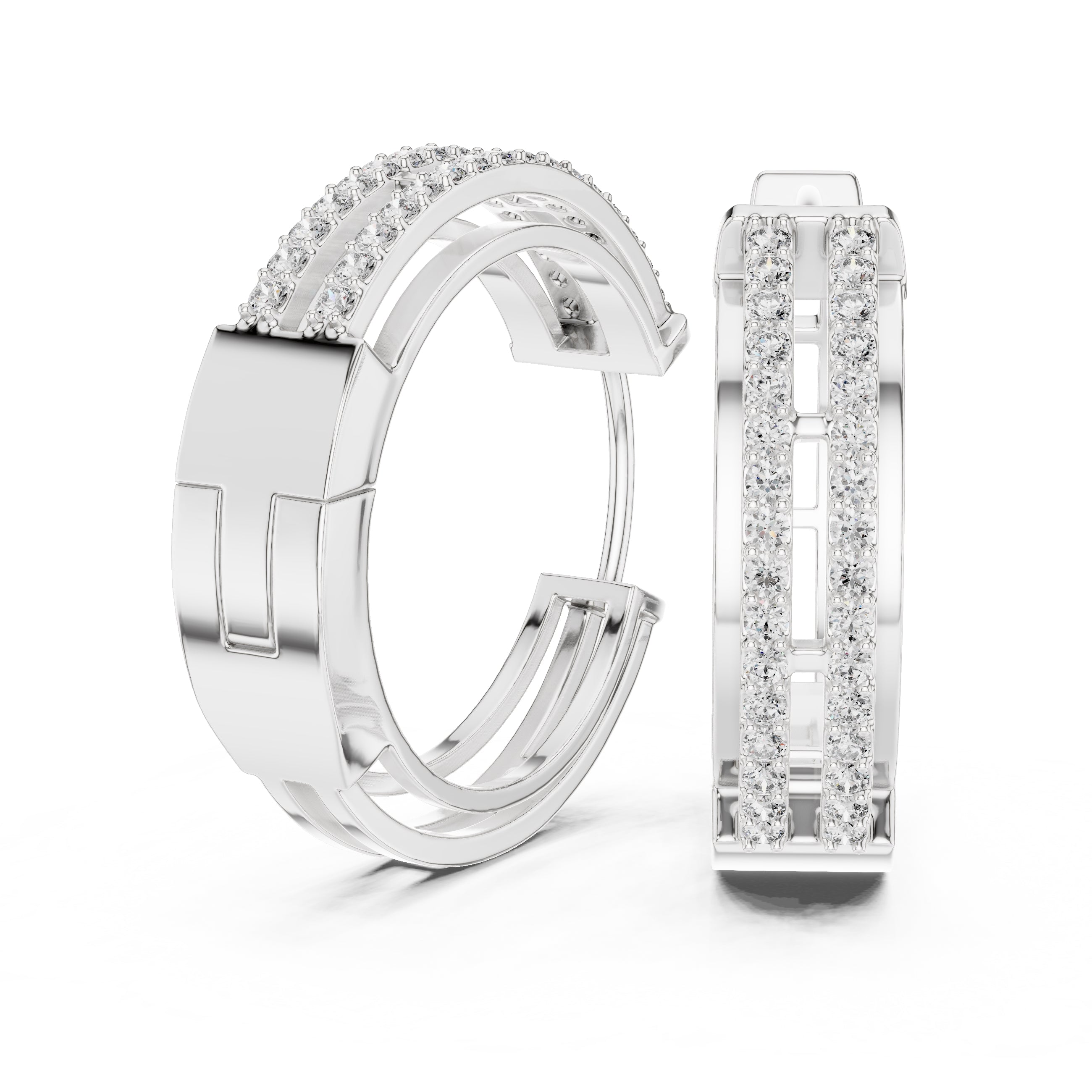 The Dual-Track Lan Grown Diamond Hoop Earrings White Gold