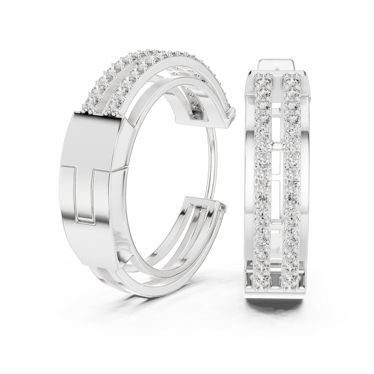The Dual-Track Lab Grown Diamond Hoop Earrings White Gold