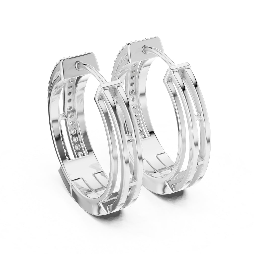 The Dual-Track Lan Grown Diamond Hoop Earrings White Gold