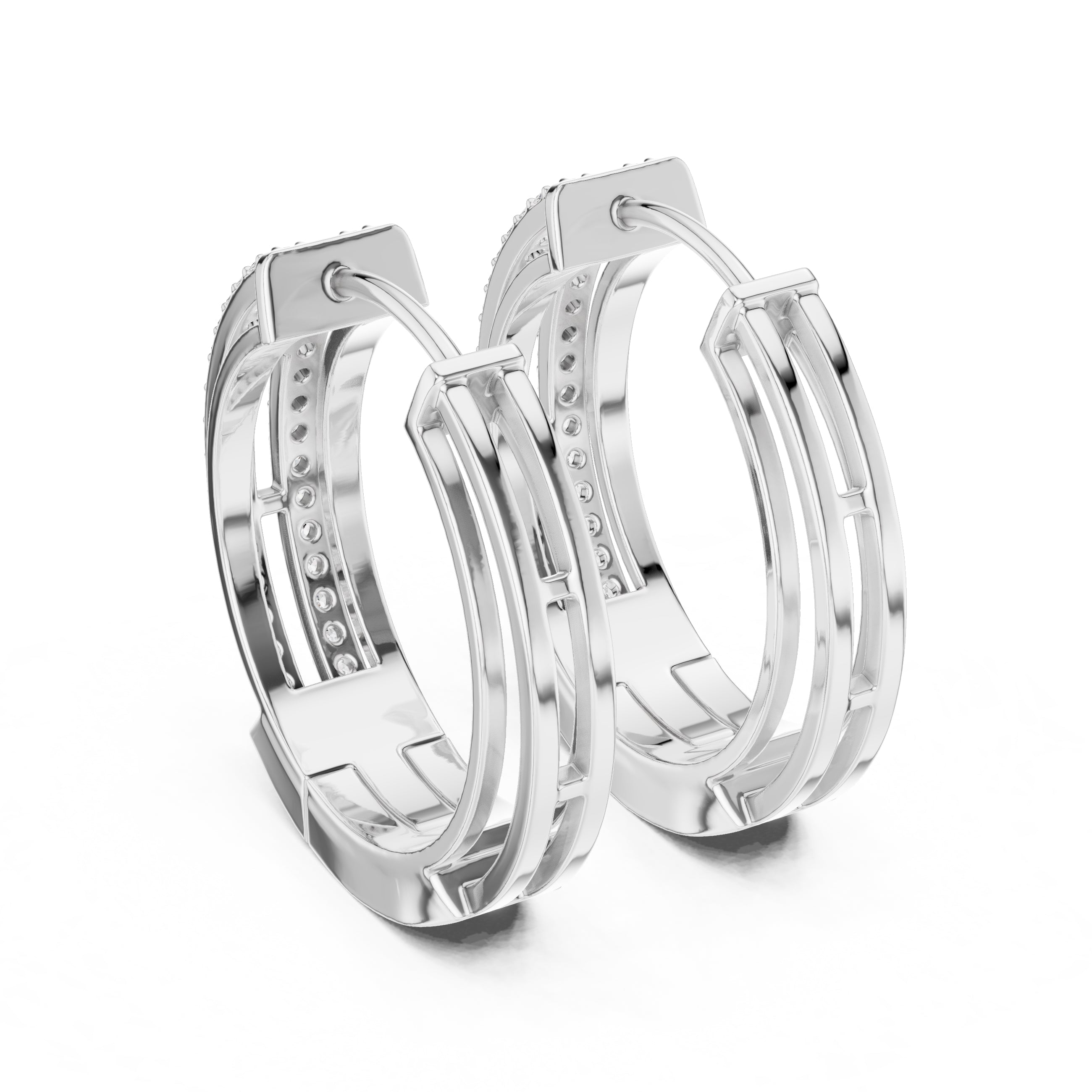 The Dual-Track Lan Grown Diamond Hoop Earrings White Gold