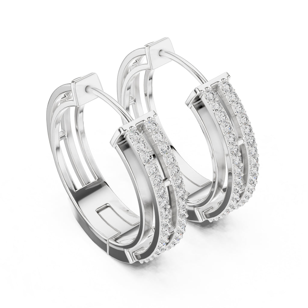 The Dual-Track Lan Grown Diamond Hoop Earrings White Gold