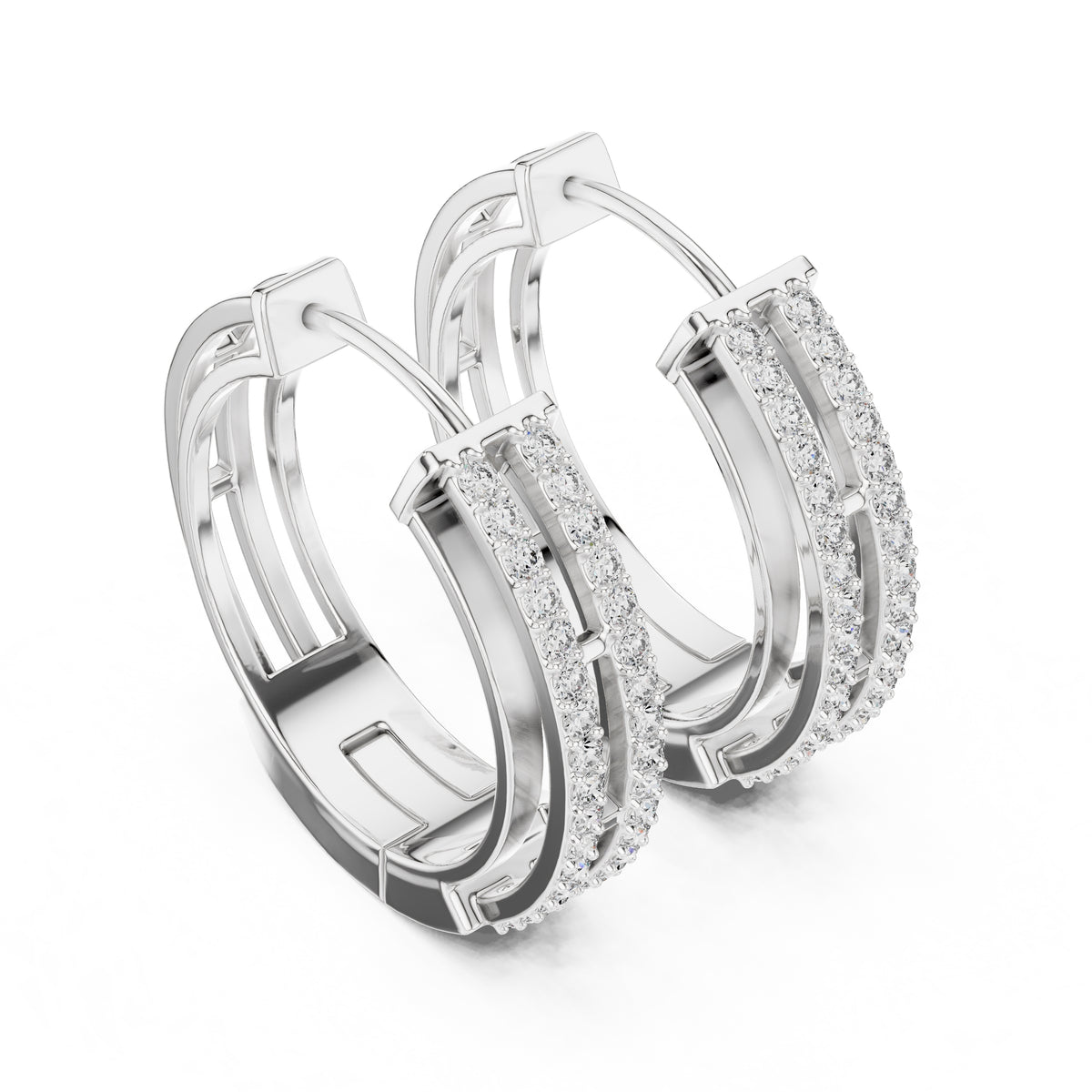 The Dual-Track Lan Grown Diamond Hoop Earrings White Gold