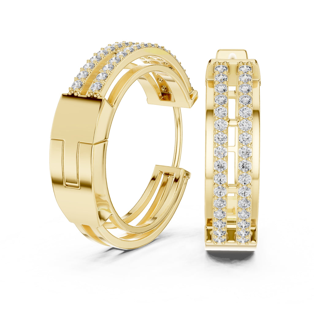 The Dual-Track Lan Grown Diamond Hoop Earrings Yellow Gold