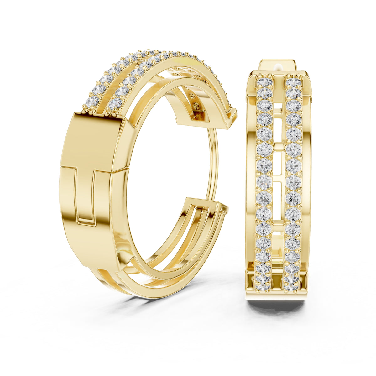The Dual-Track Lab Grown Diamond Hoop Earrings Yellow Gold