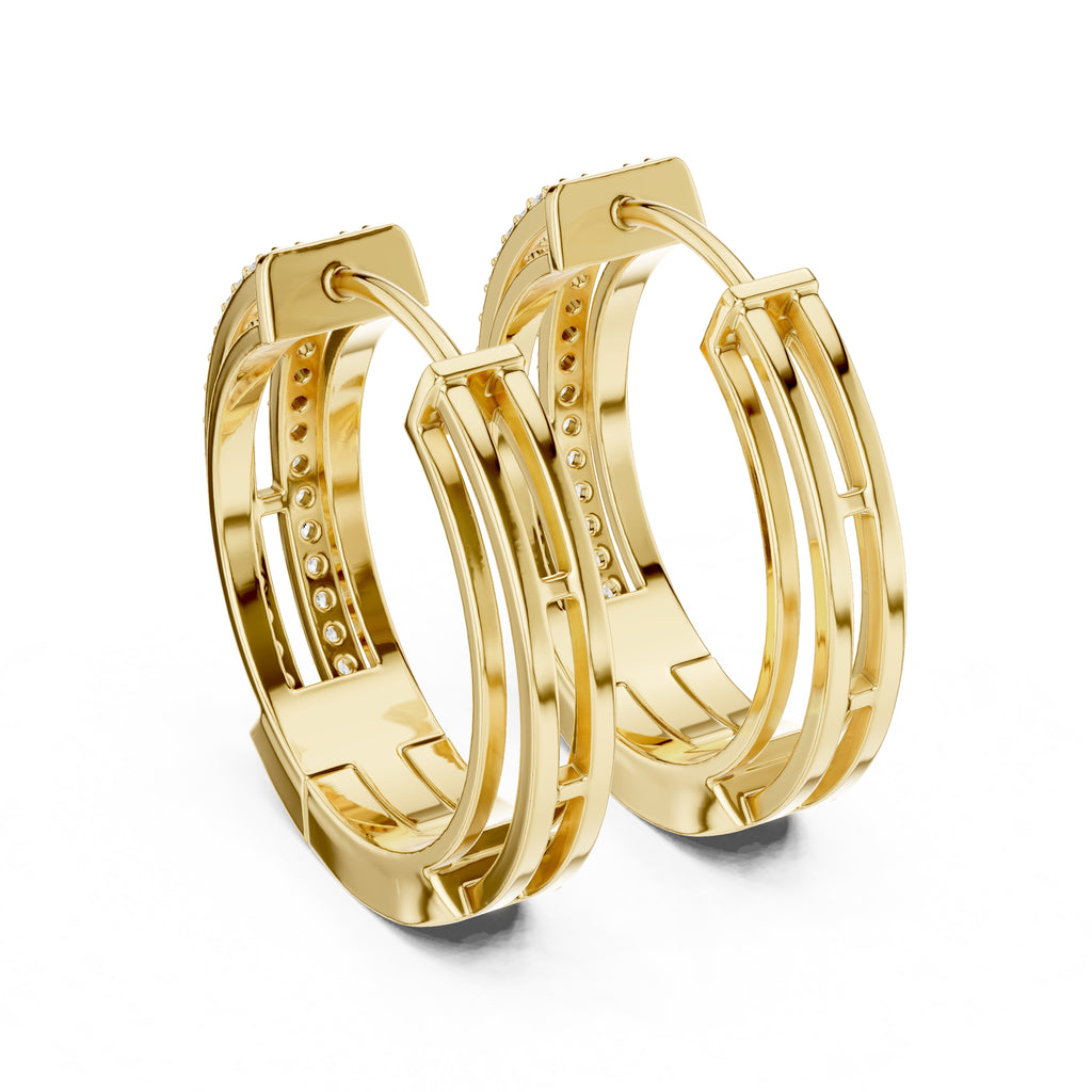 The Dual-Track Lan Grown Diamond Hoop Earrings Yellow Gold