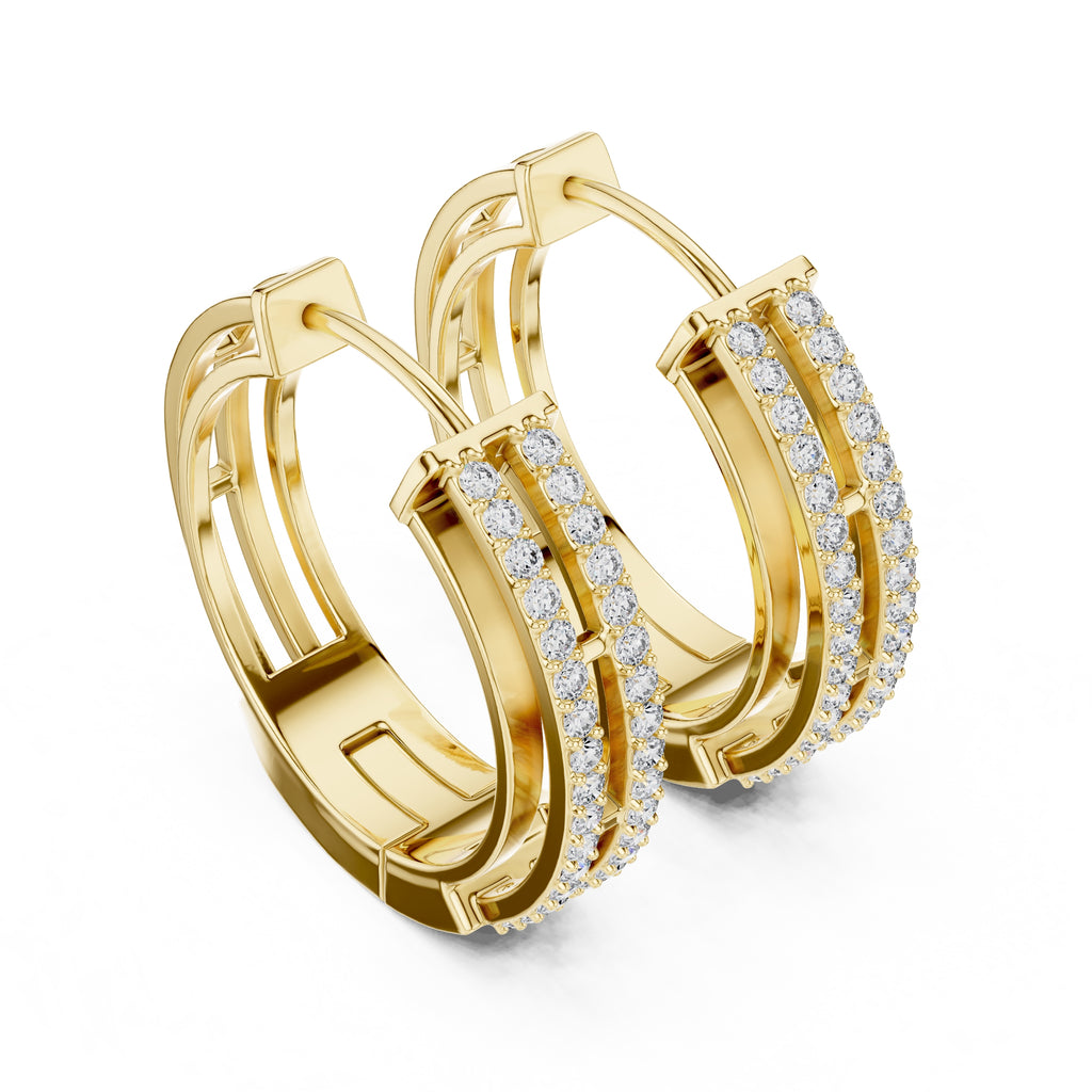 The Dual-Track Lan Grown Diamond Hoop Earrings Yellow Gold