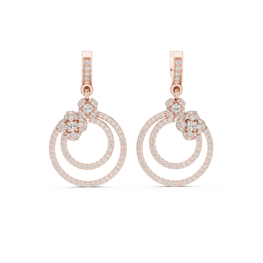 The Blossom Orbit Lan Grown Diamond Drop Earrings Rose Gold